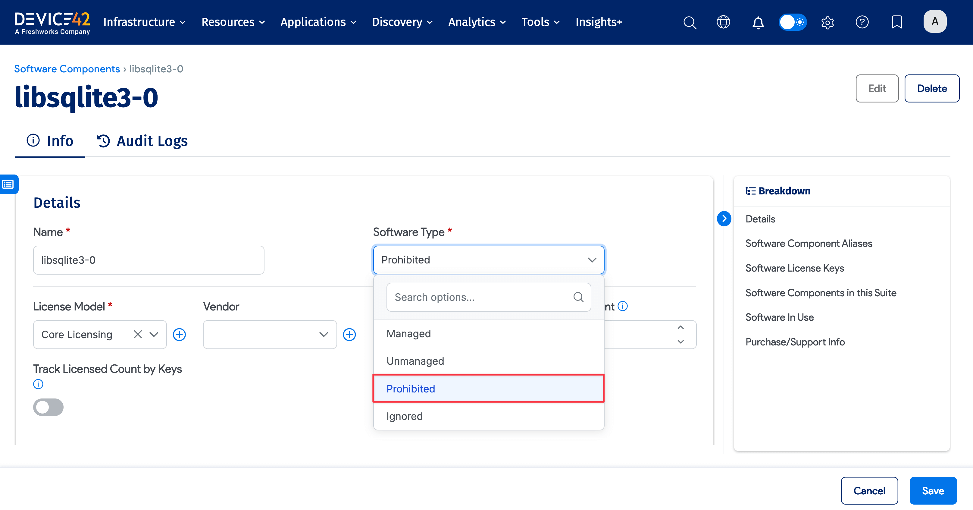 Software component settings