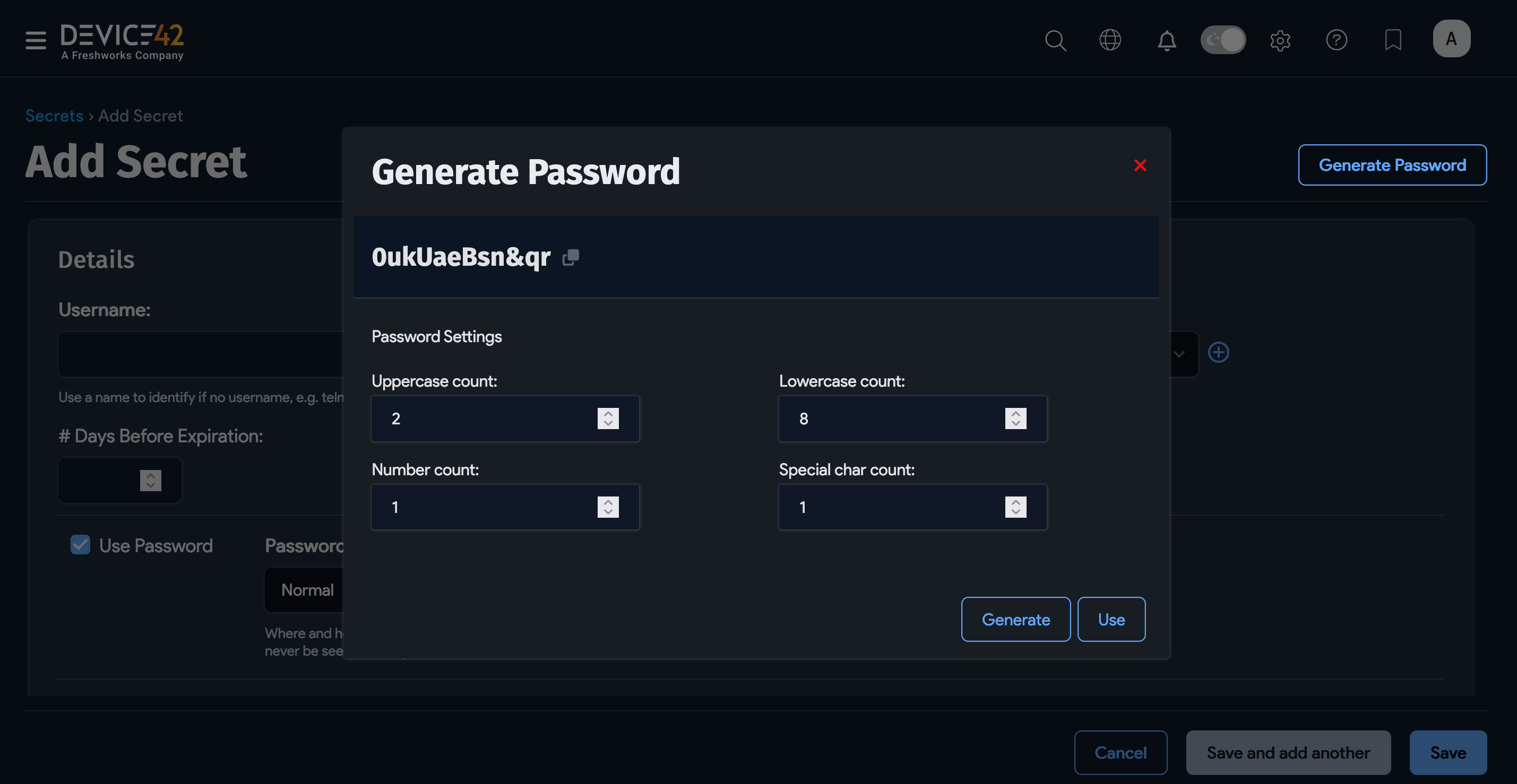 Generate Password window