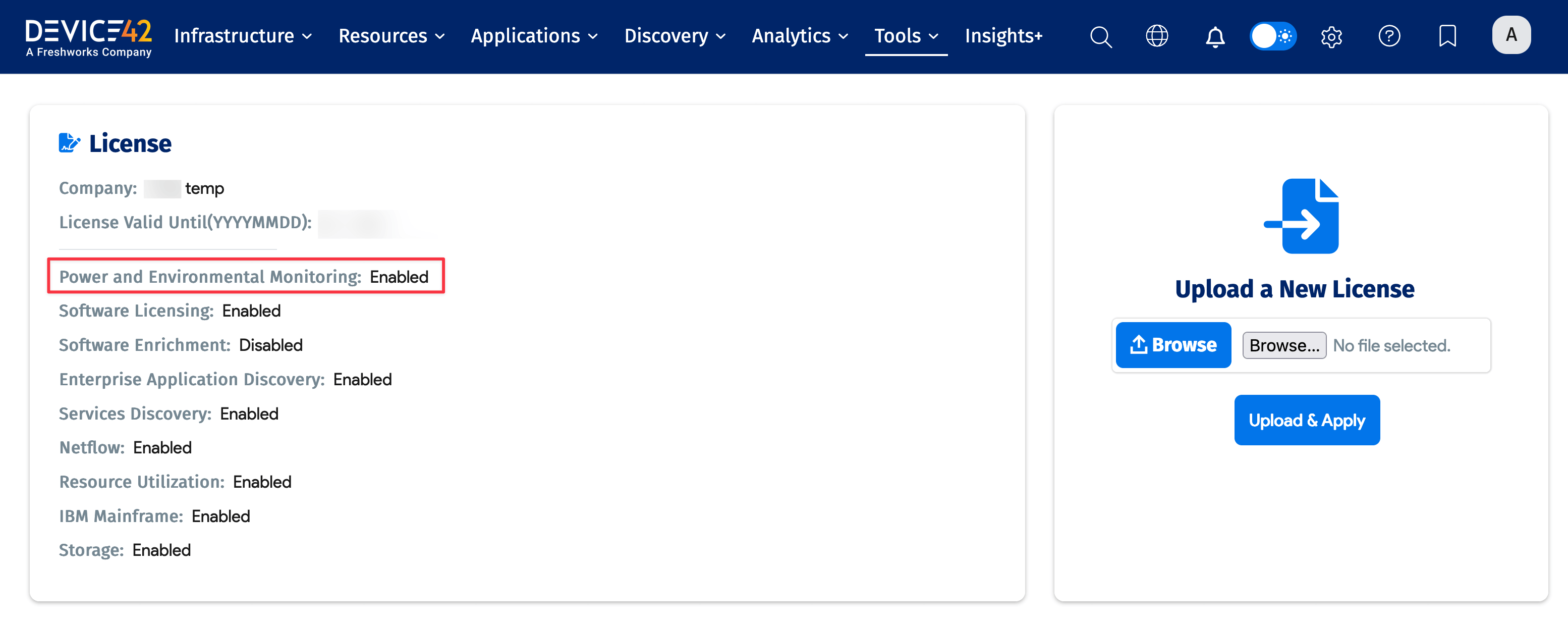 Power monitoring license required