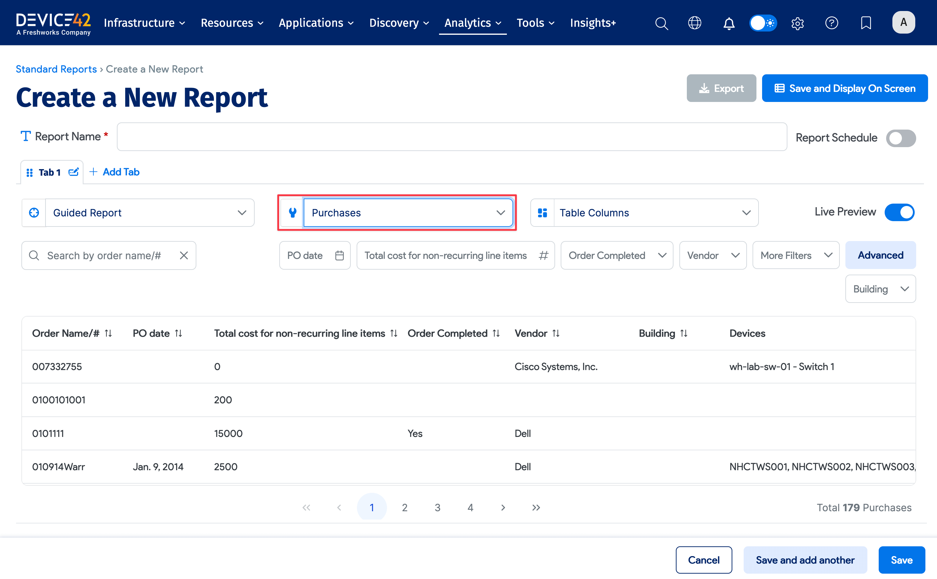 Create new Standard Report