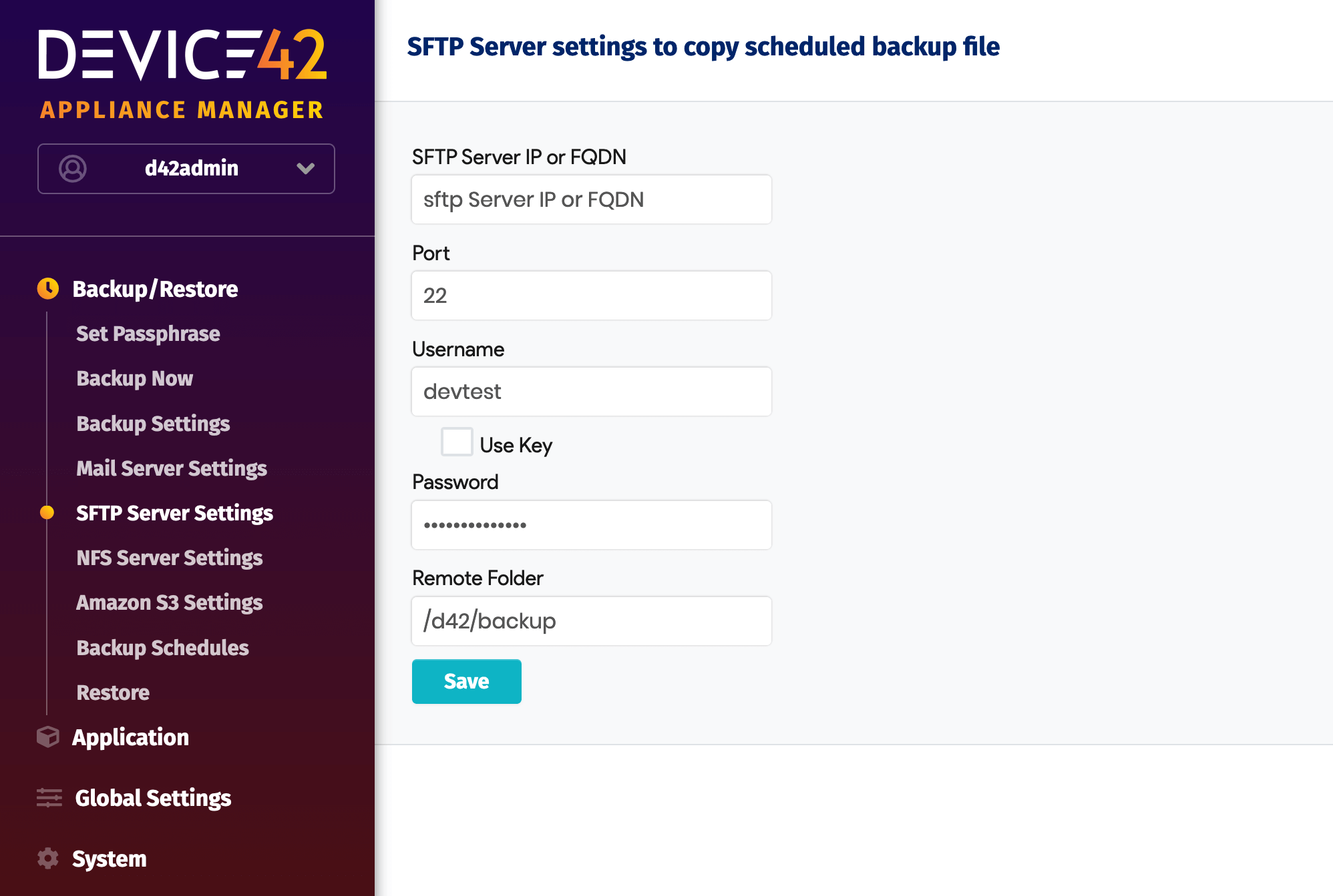 Backup to an SFTP server