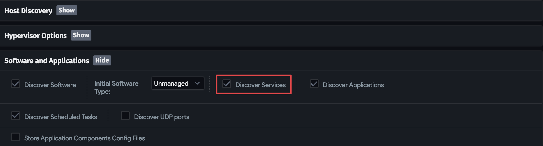 Software and Applications menu options