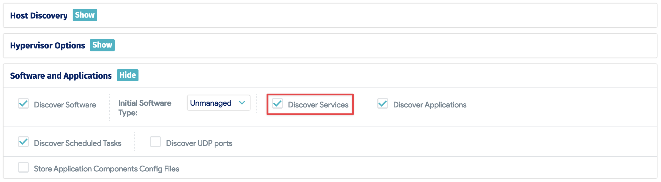 Software and Applications menu options