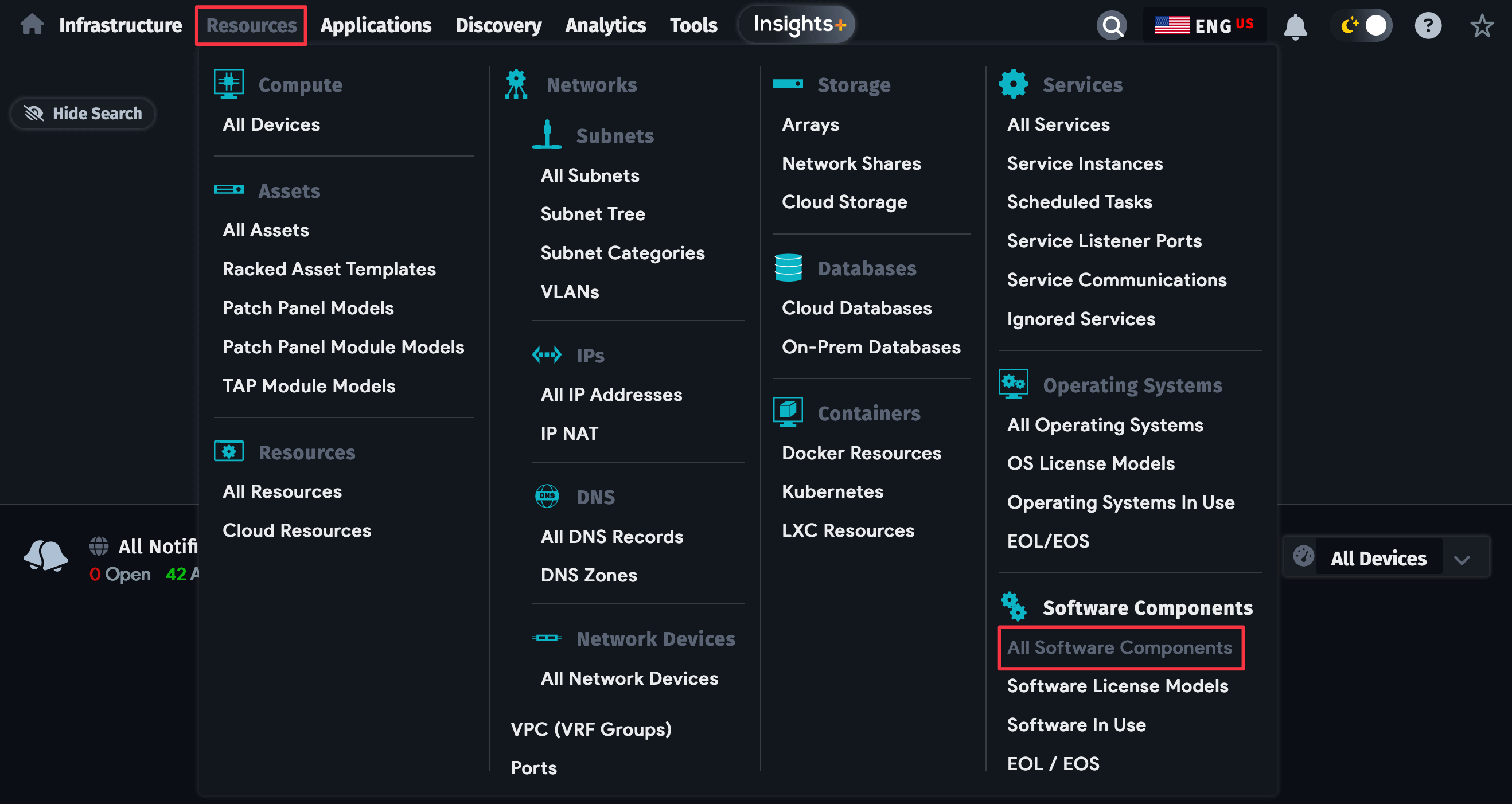 All Software Components menu location