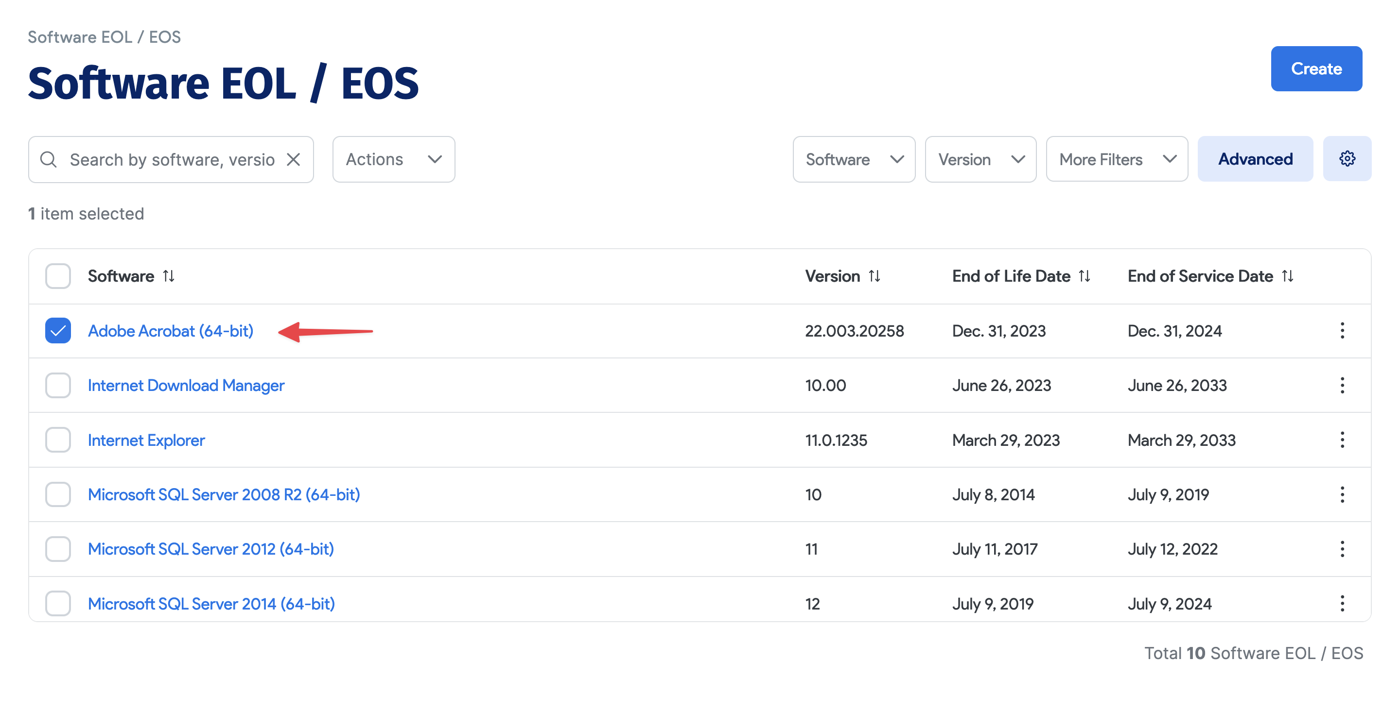 Software EOL / EOS Actions