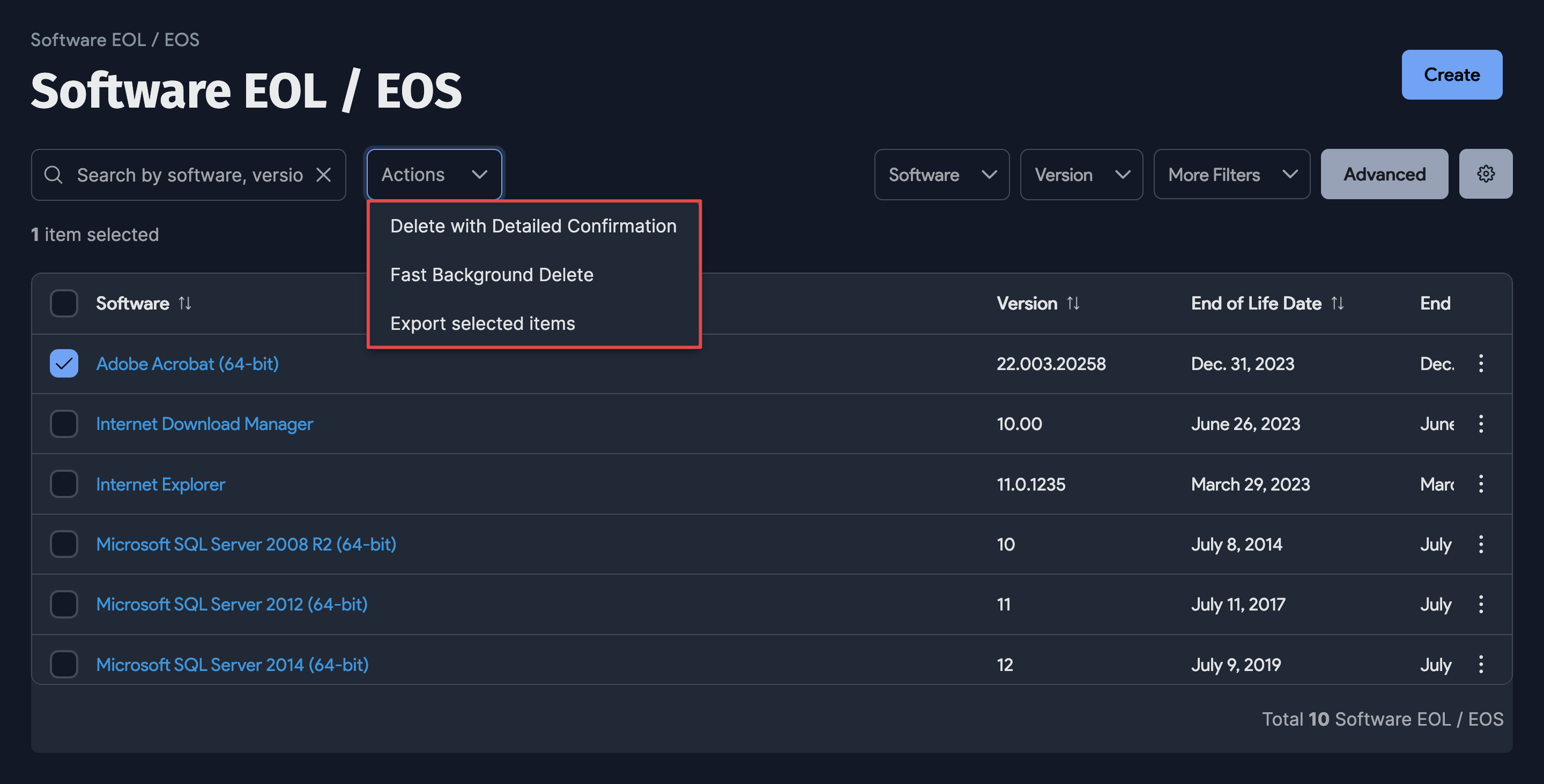 Software EOL / EOS Actions