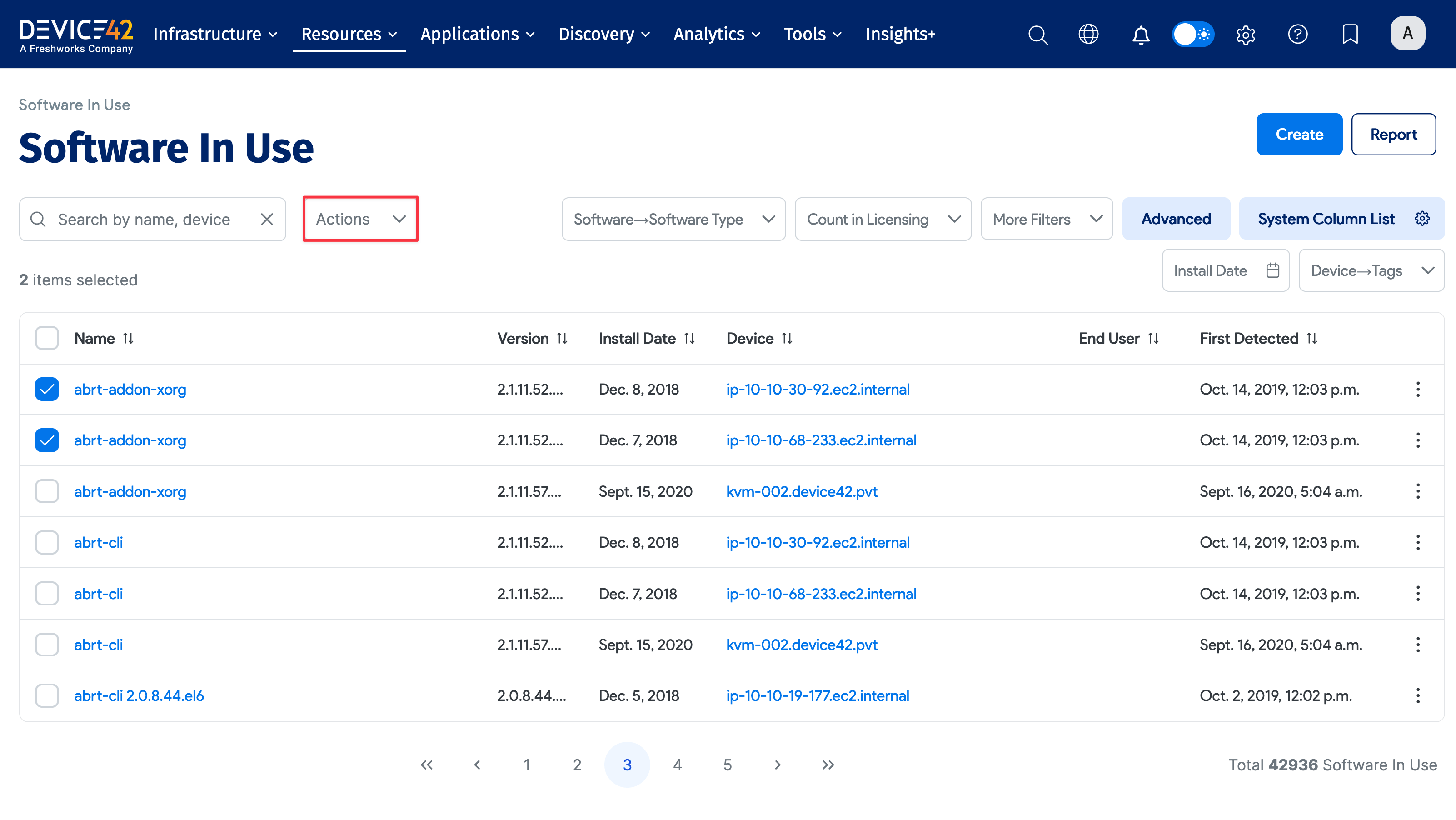 Software in use list