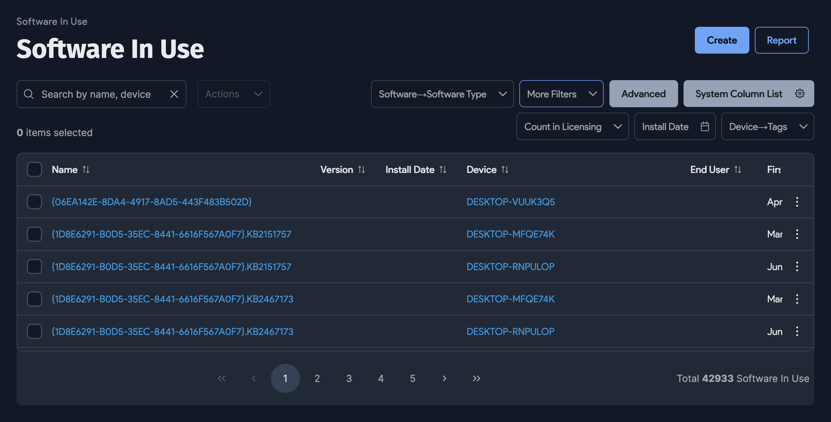 Software in use actions