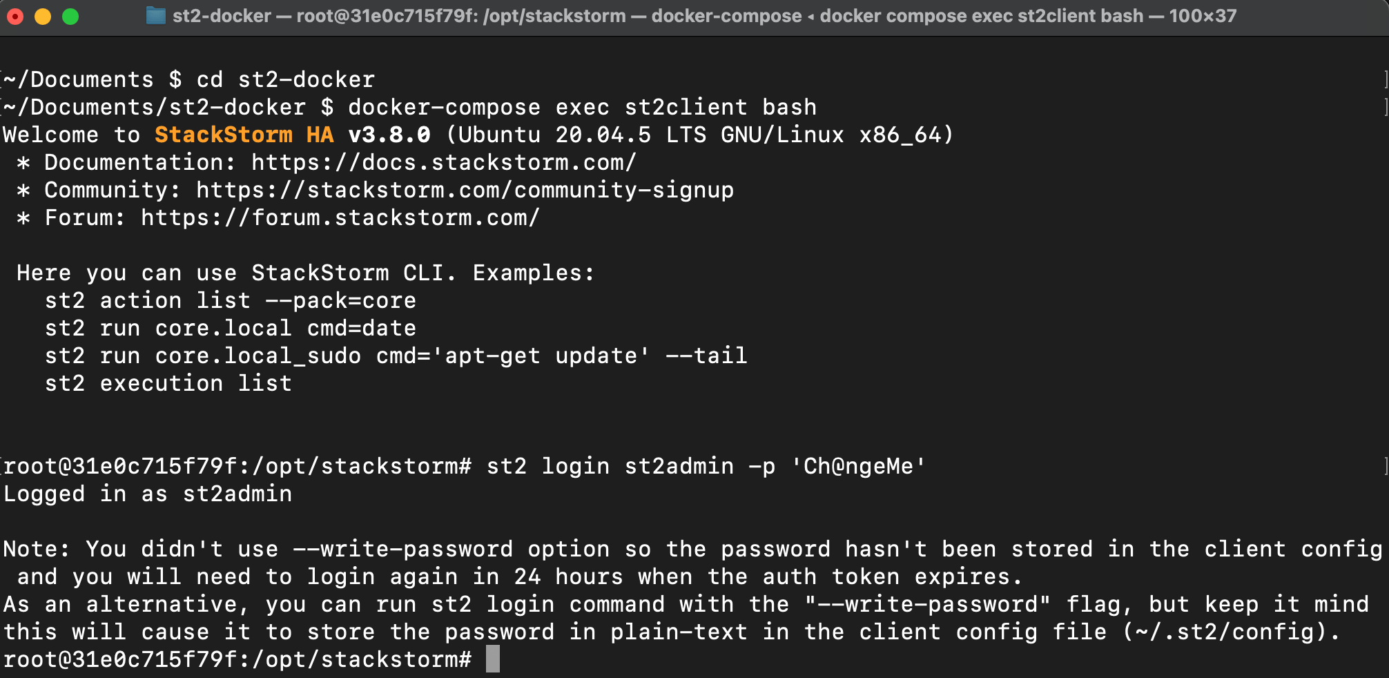 StackStorm CLI login