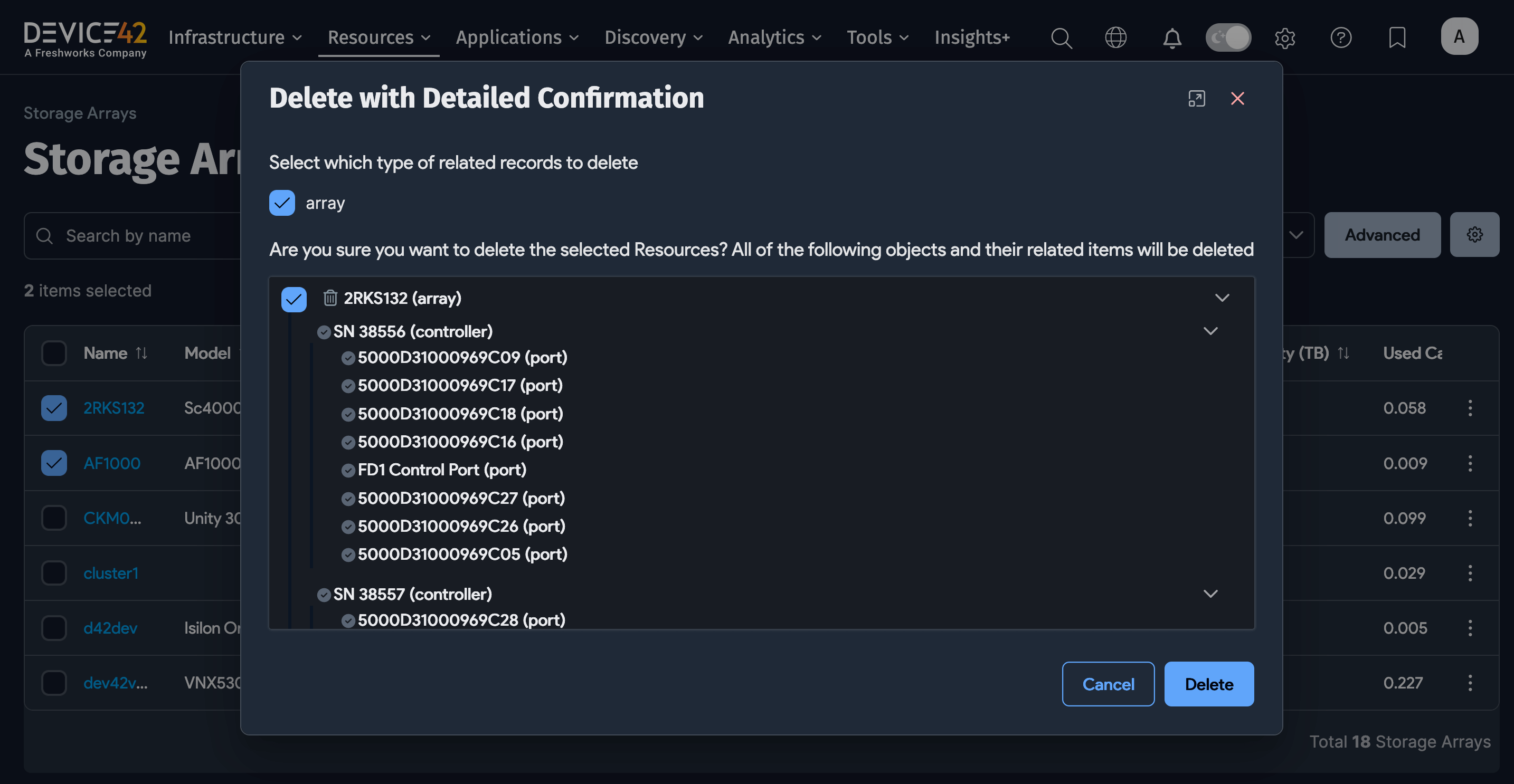 Storage array actions