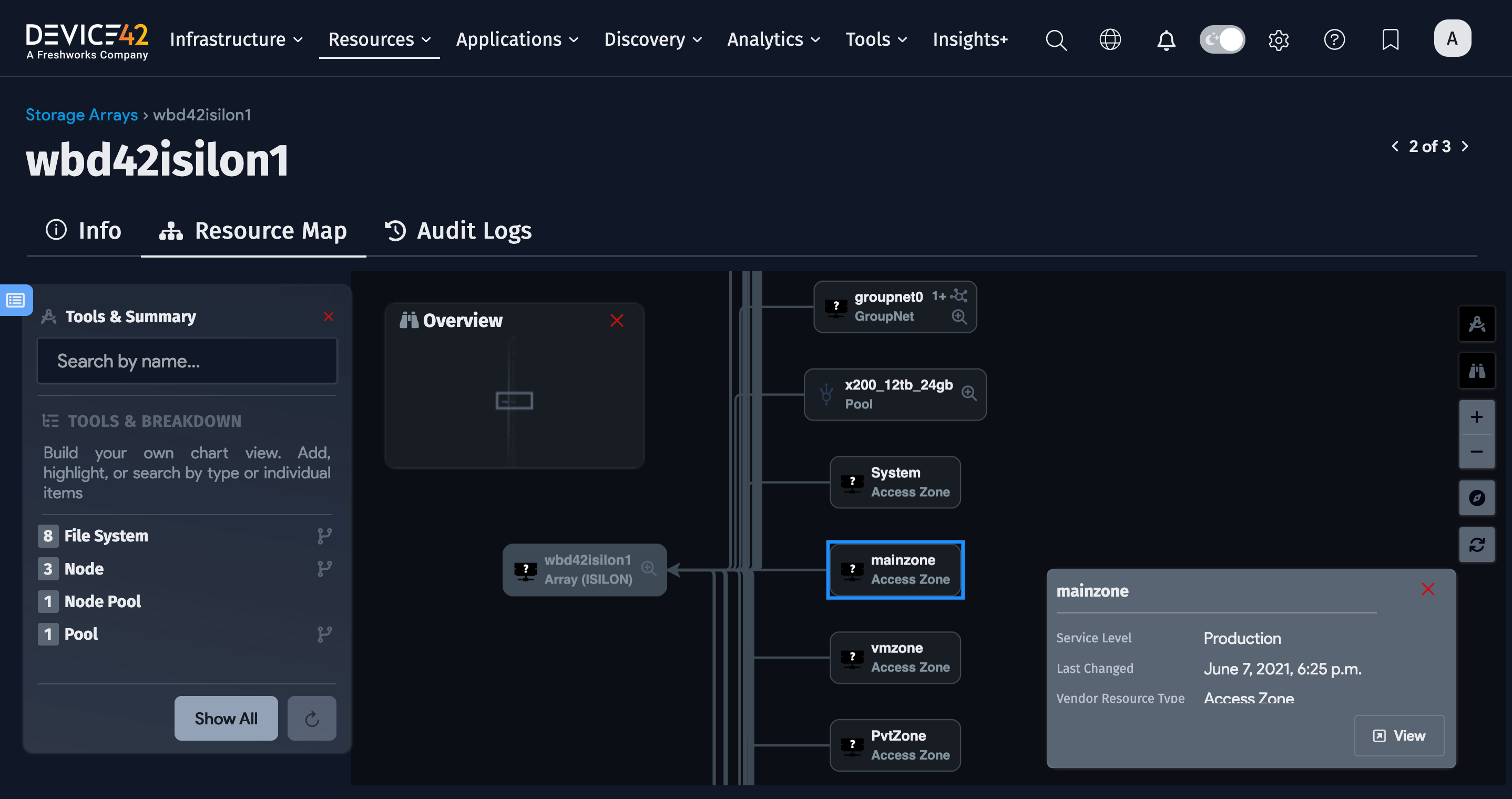 Storage array resource map