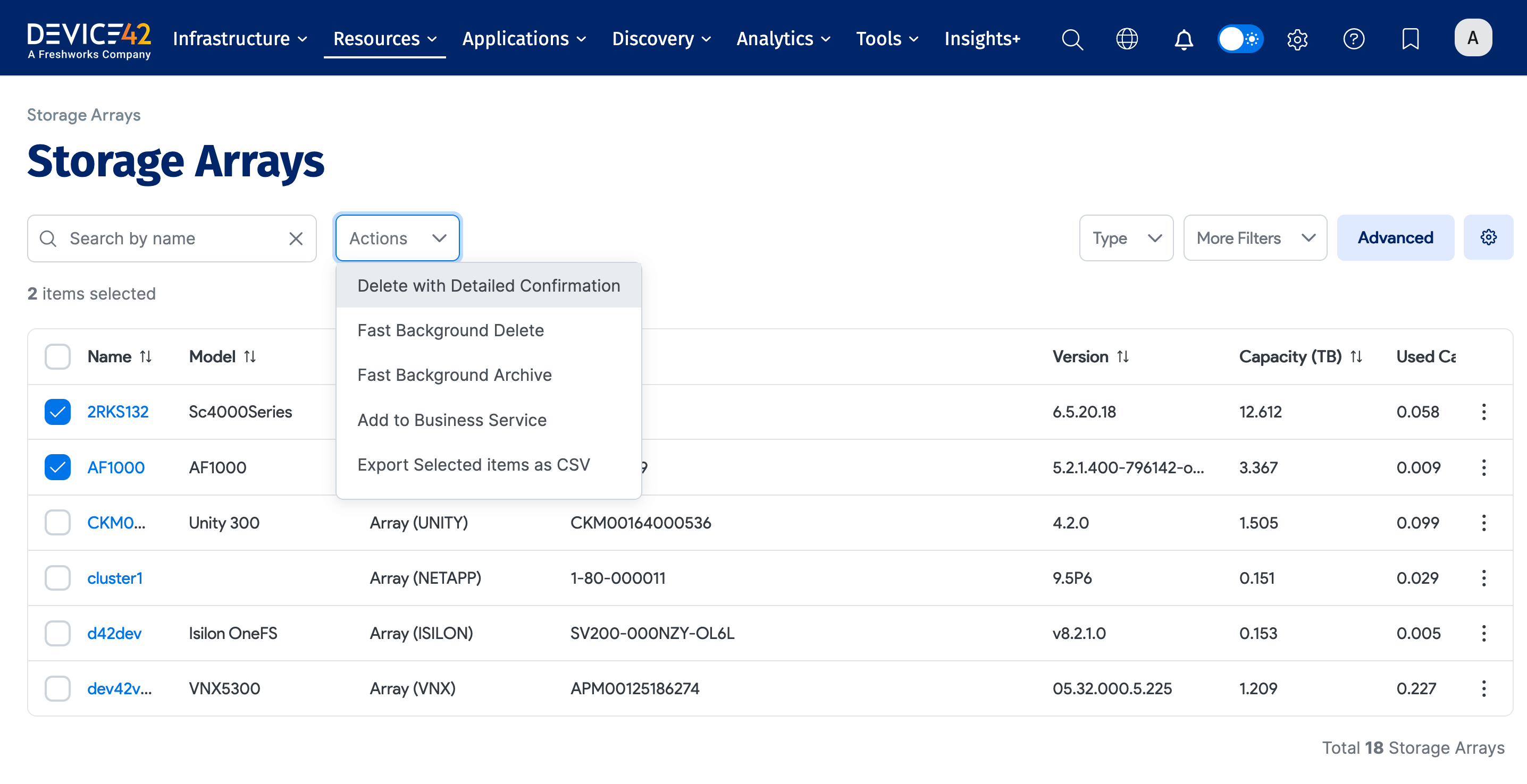 Storage array actions