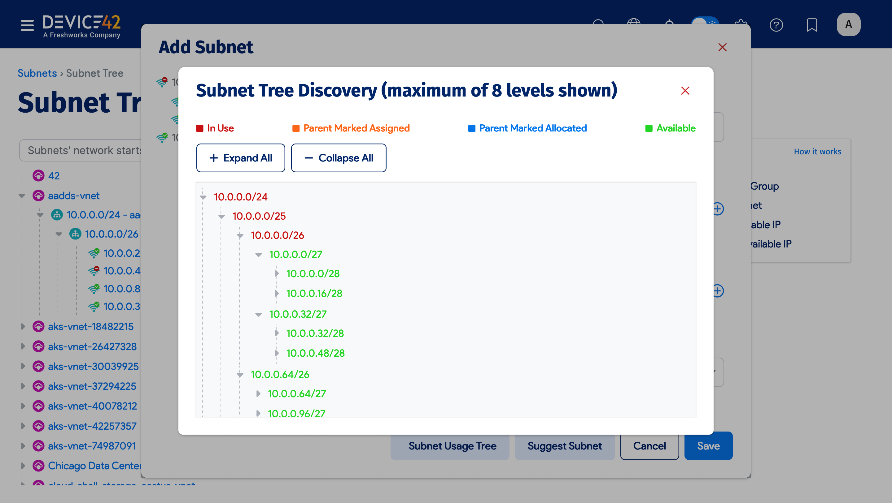 View available subnets from the tree view