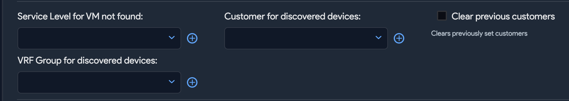 Service level and VRF group options