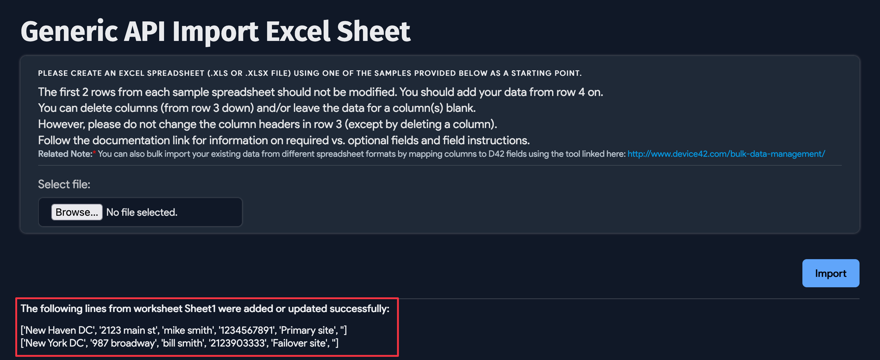 Imports success message