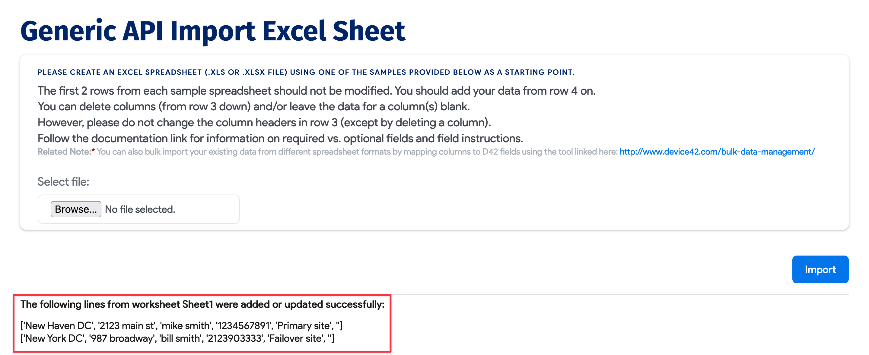 Imports success message