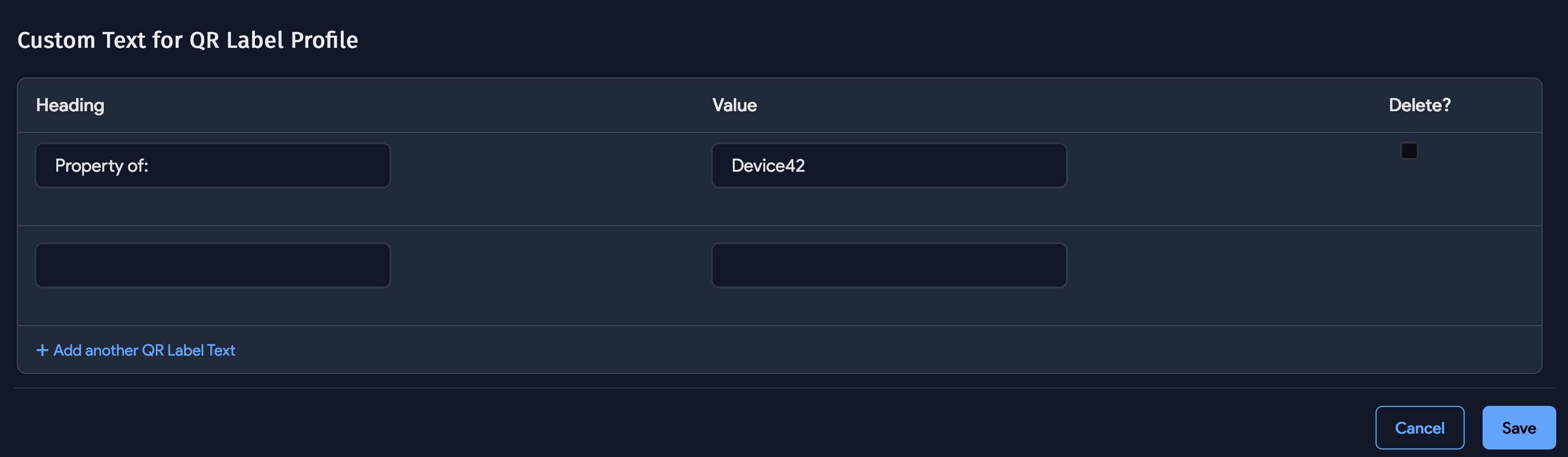 QR Code label profile