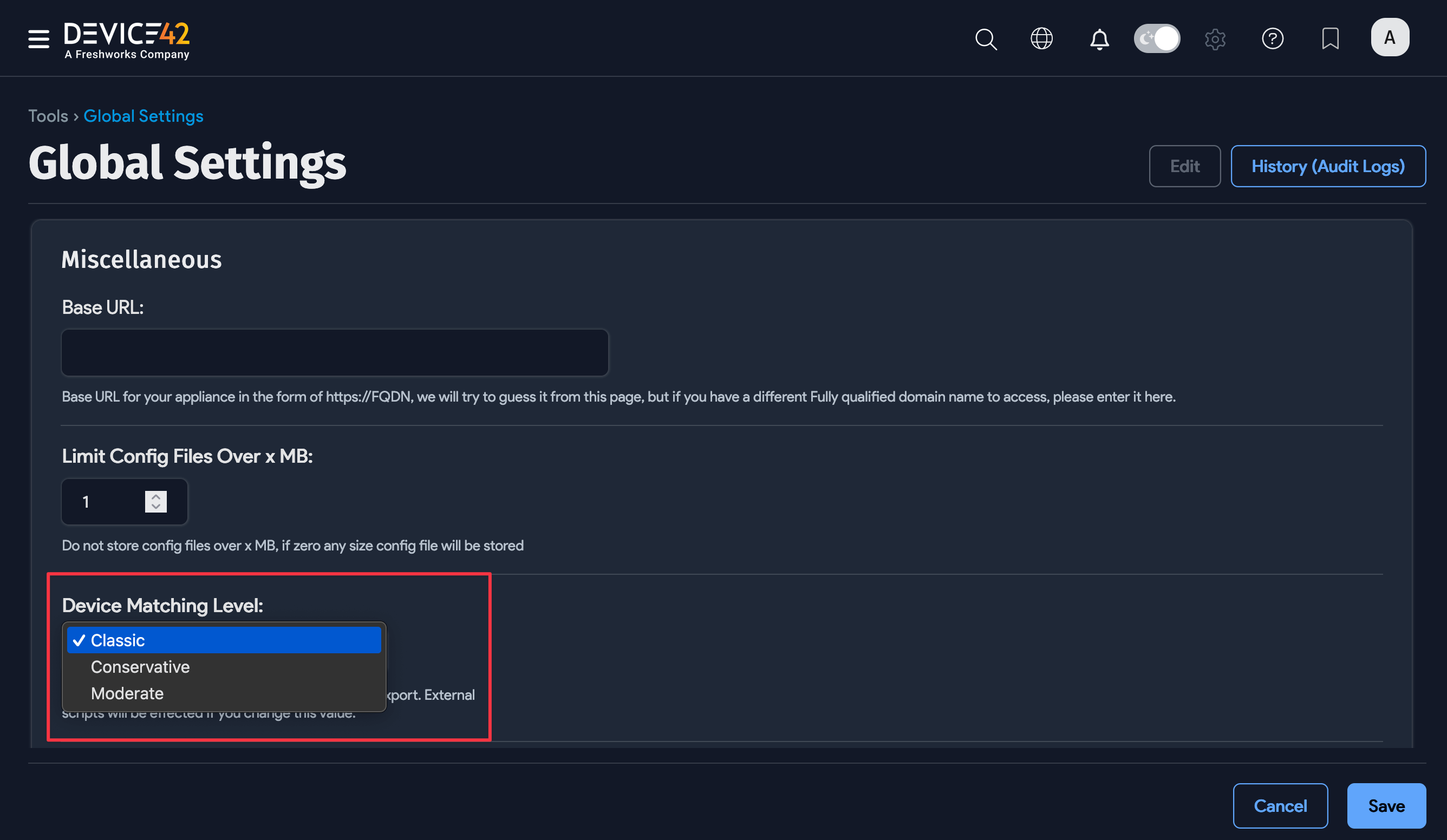 Device matching levels