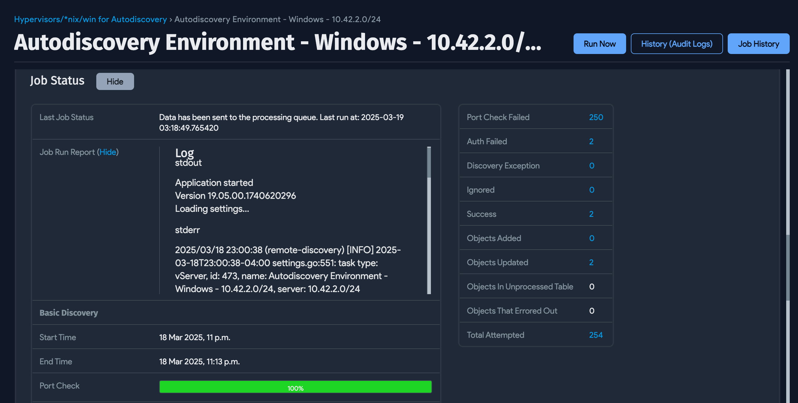 Job Status example report