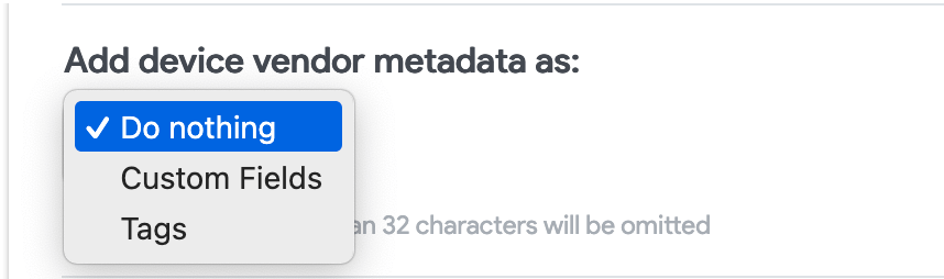 Vendor metadata option