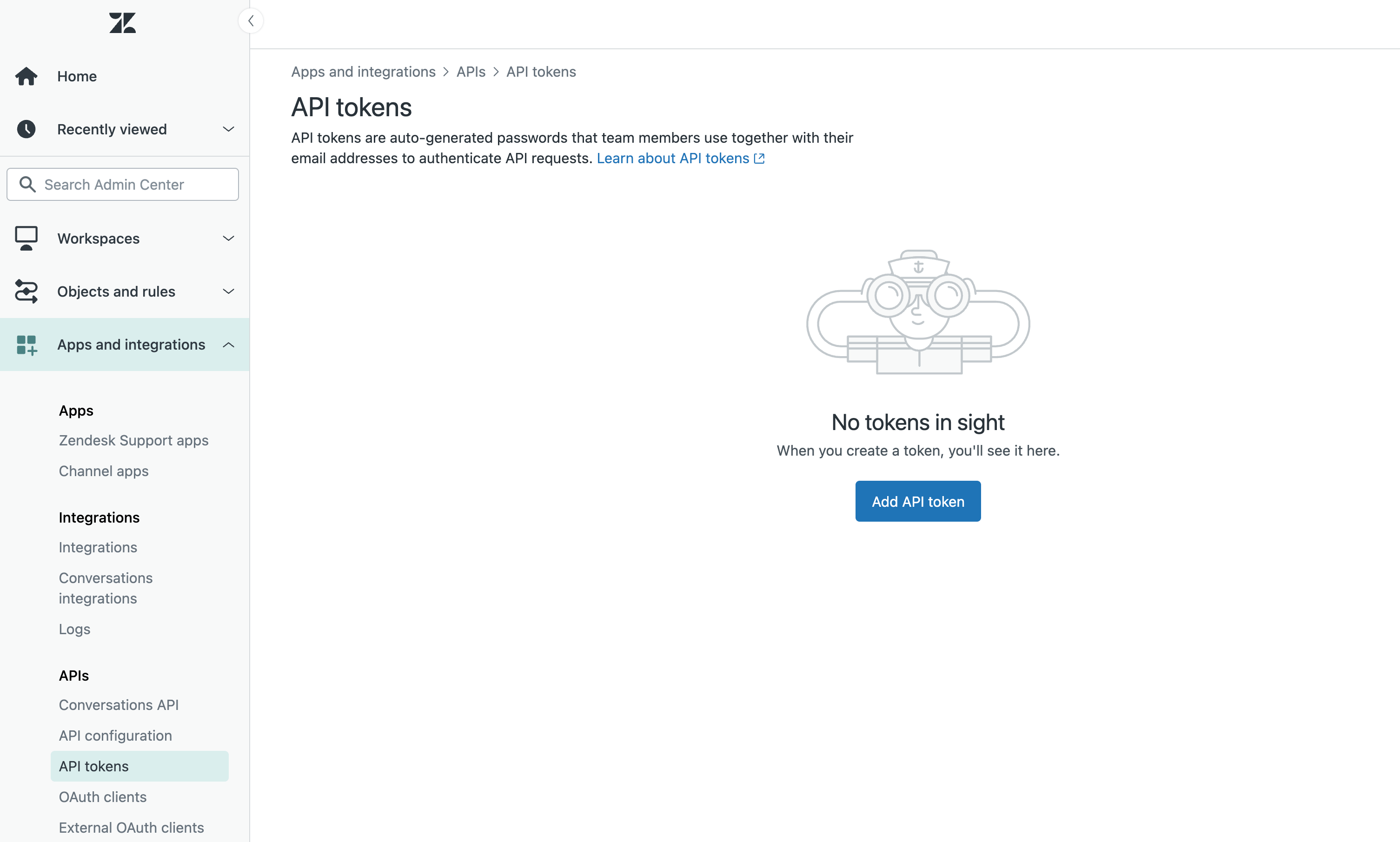 Zendesk add API token