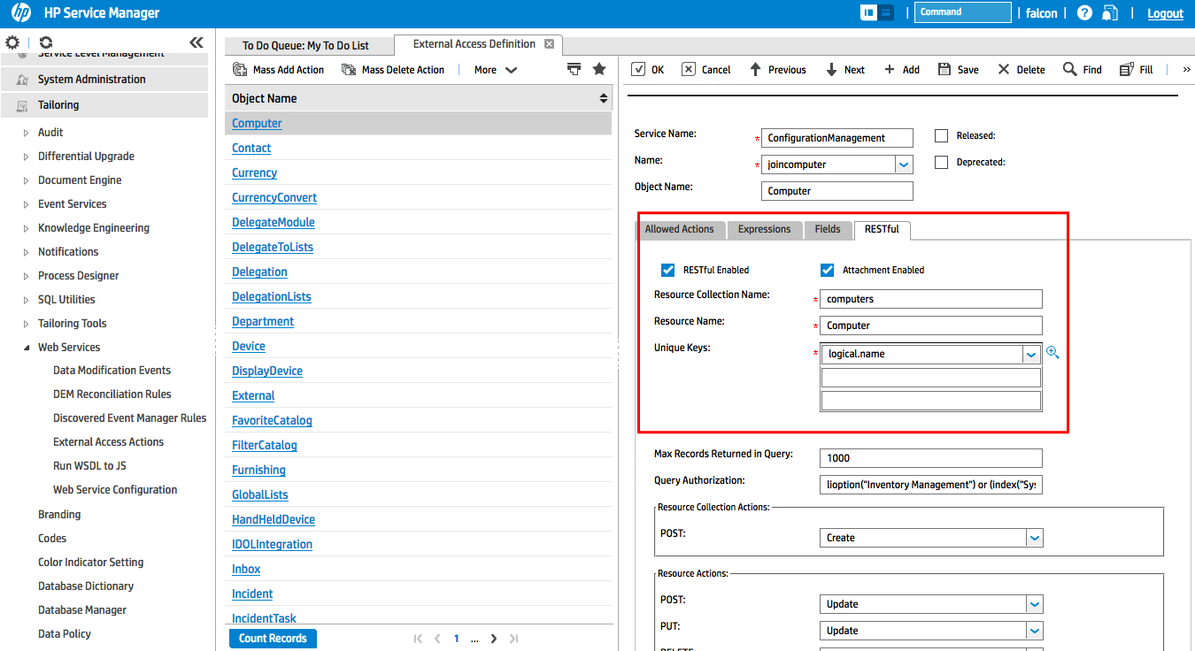 Set Unique Keys in HPSM