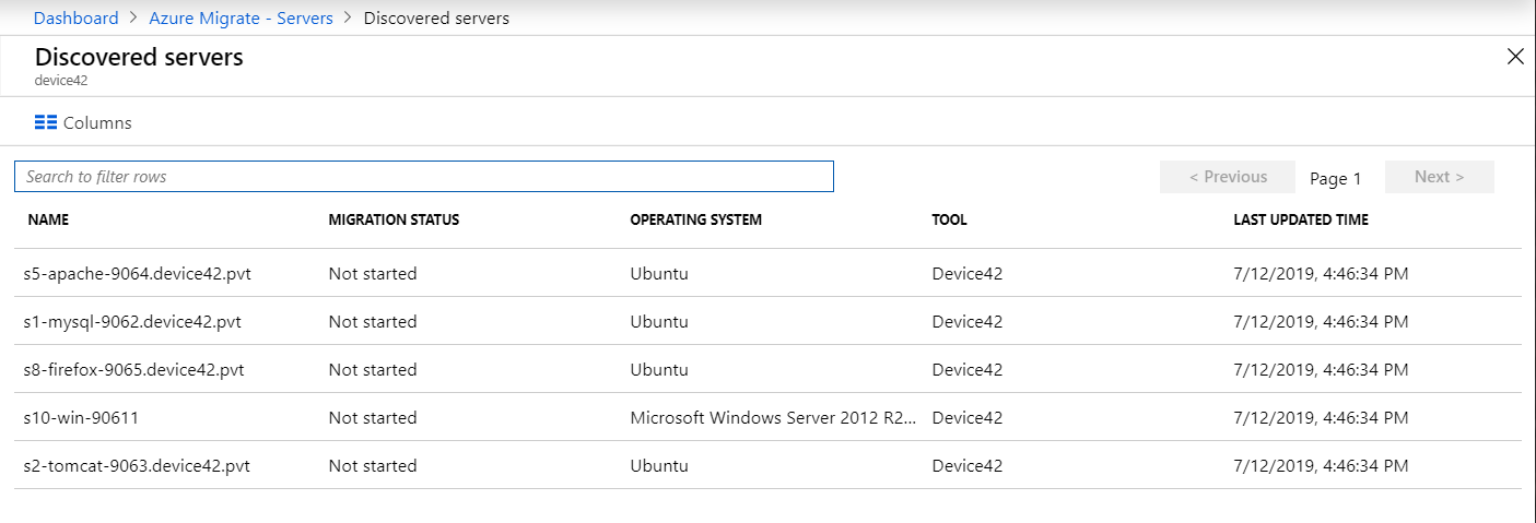 Device42 Assessment details in Azure Example