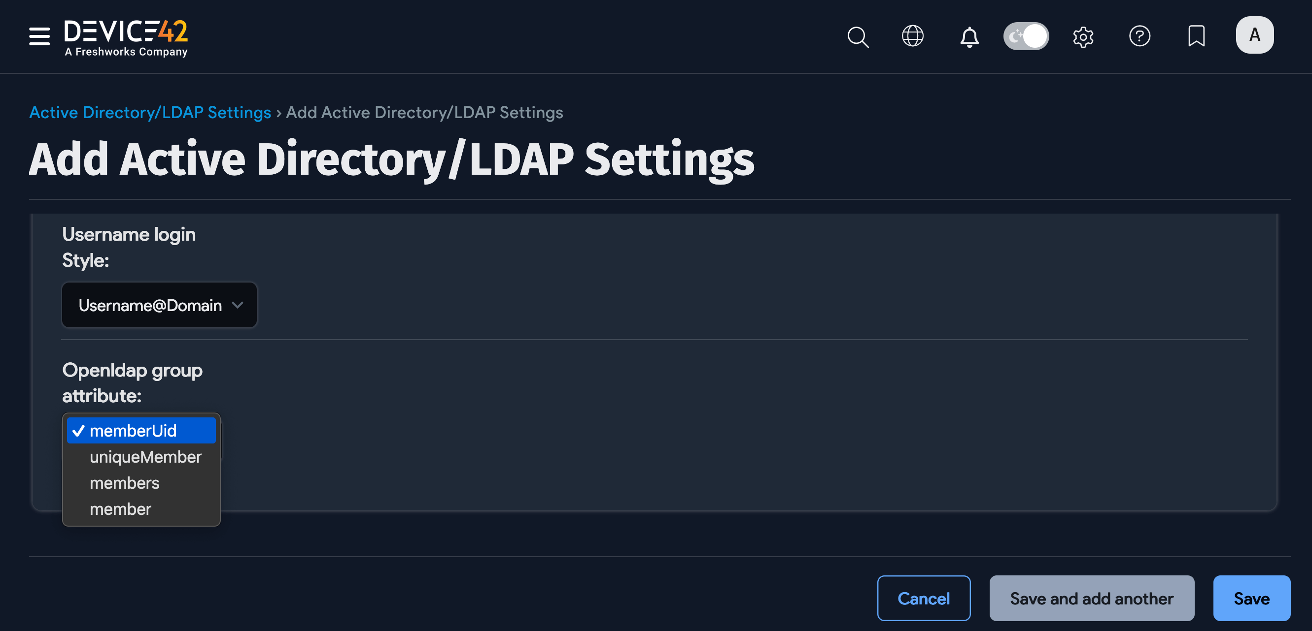 Active Directory/LDAP Settings list page