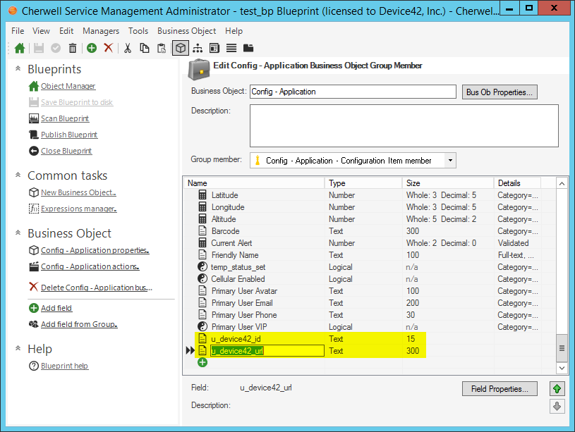 Add new custom fields to Cherwell business object CI