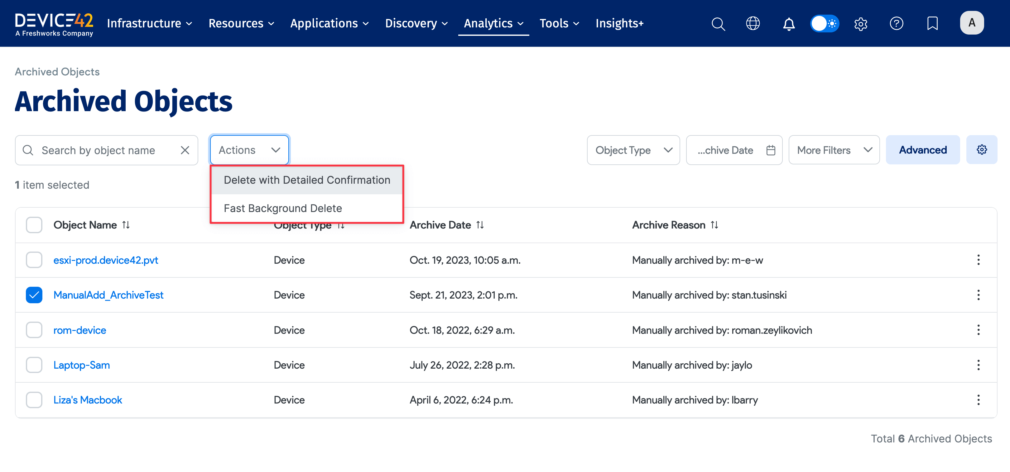 Delete archived object