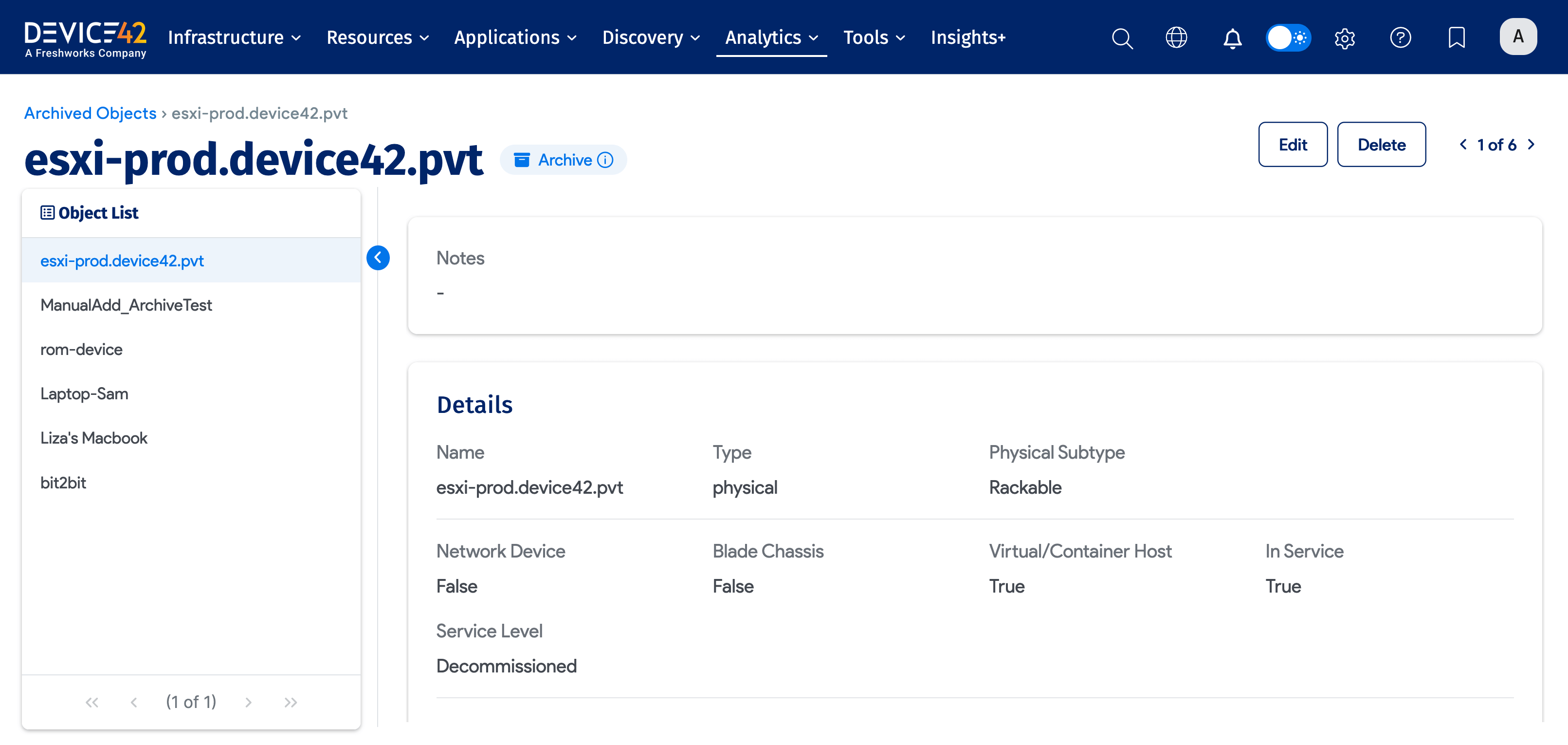 Archived object view