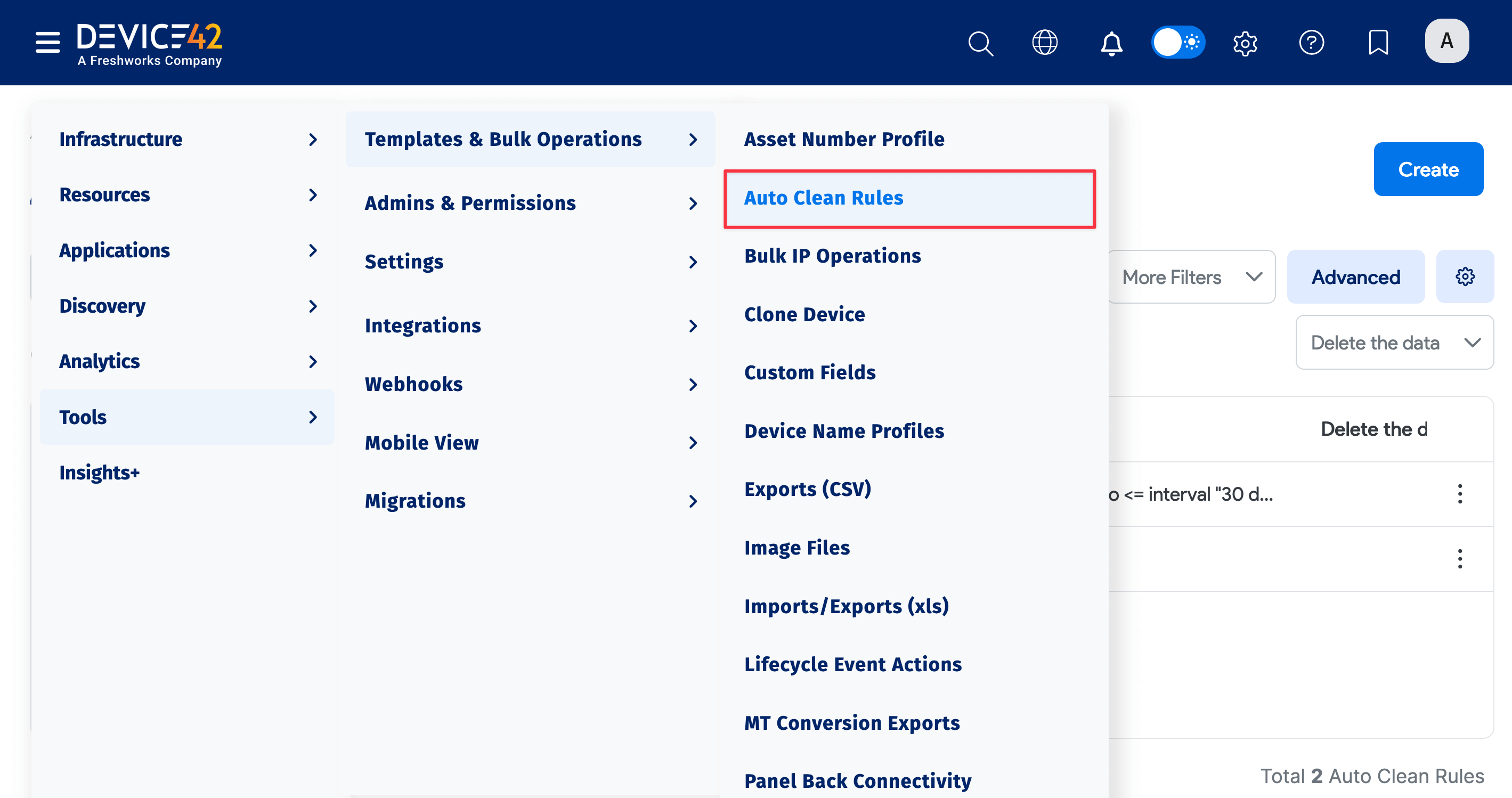 Auto Clean Rules menu location