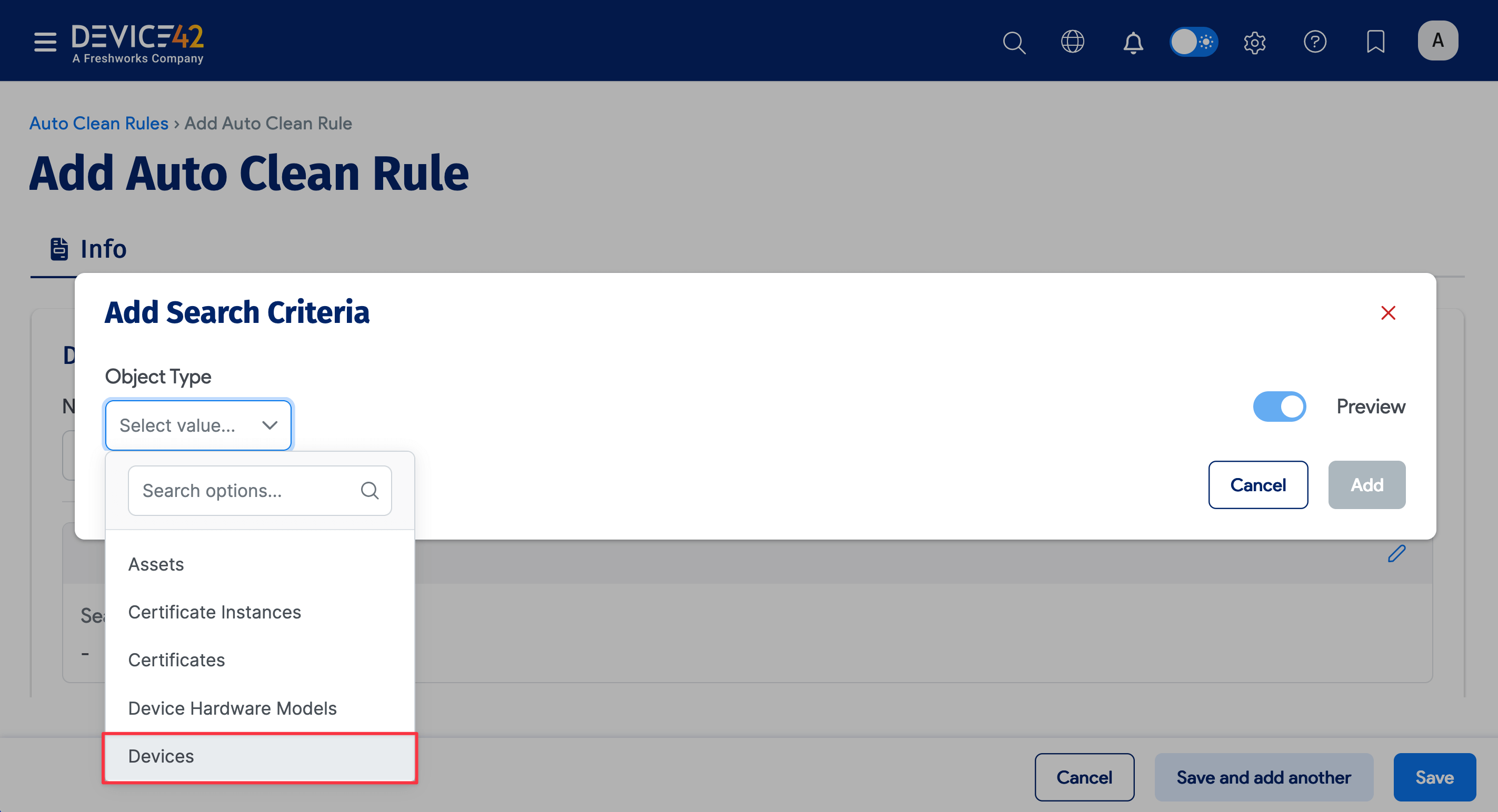 Object Type dropdown