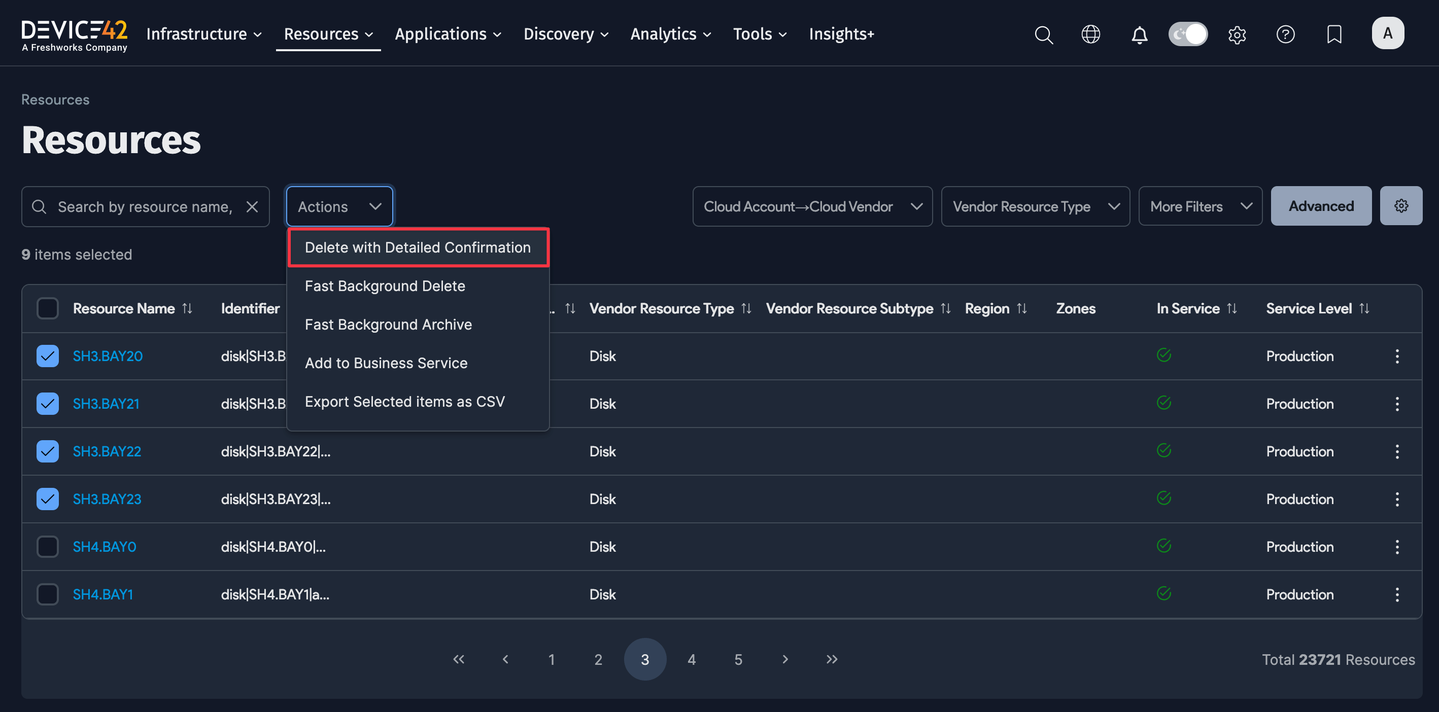 Resources bulk actions