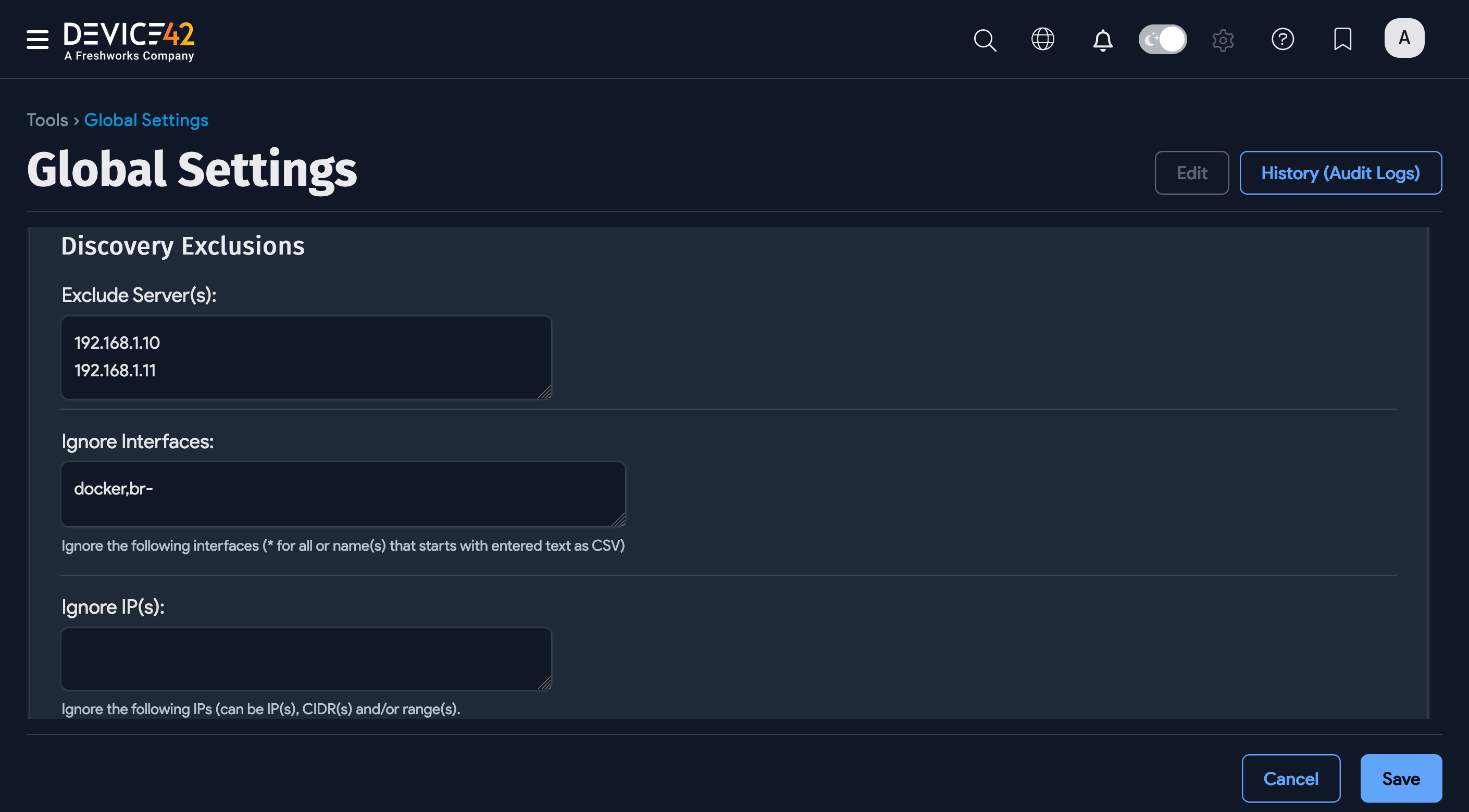 Exclude server(s) box in Global Settings