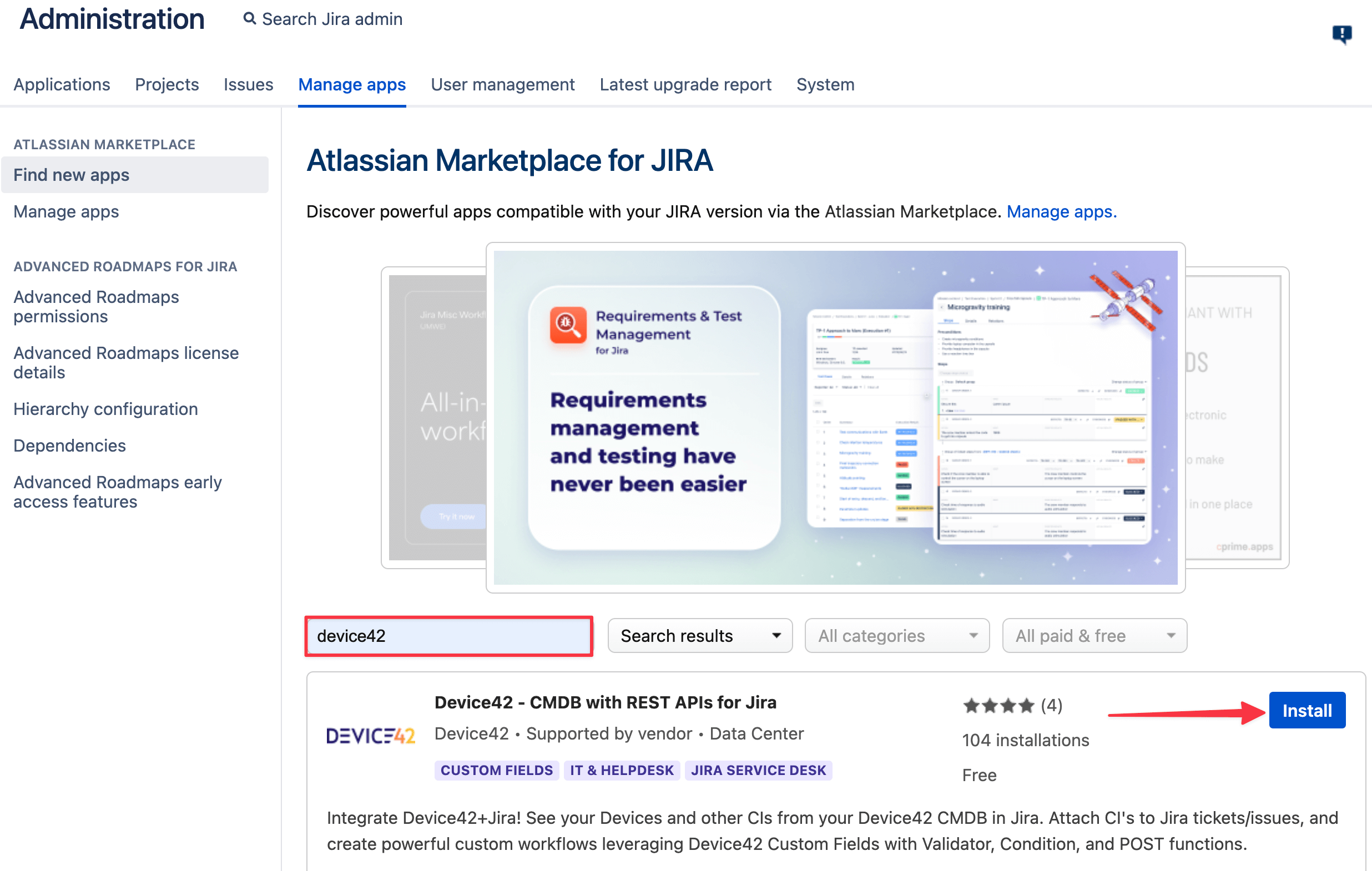Search for app in Jira