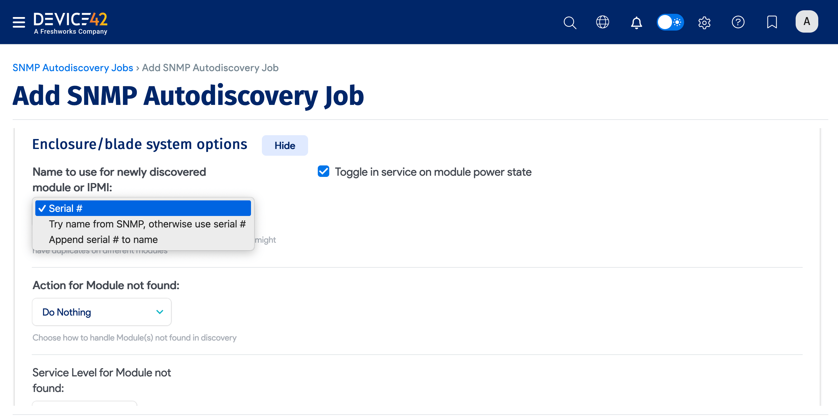 Enclosure/blade system options section