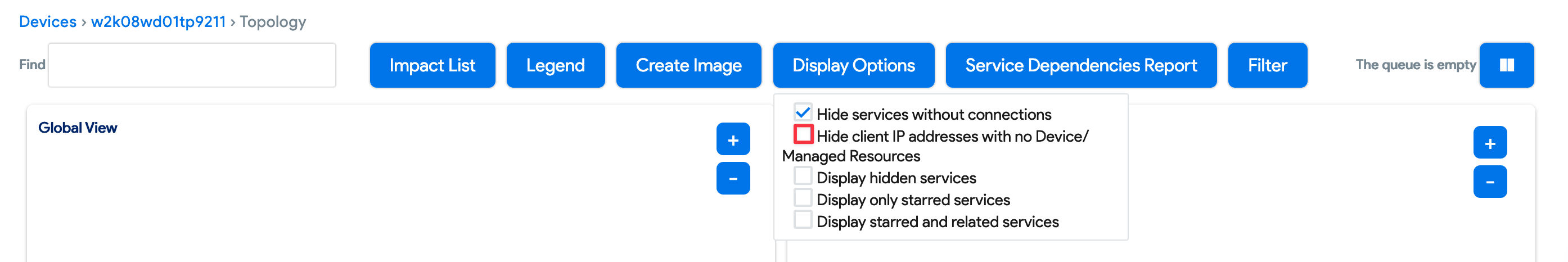 'Hide client IP addresses with no device' option unchecked