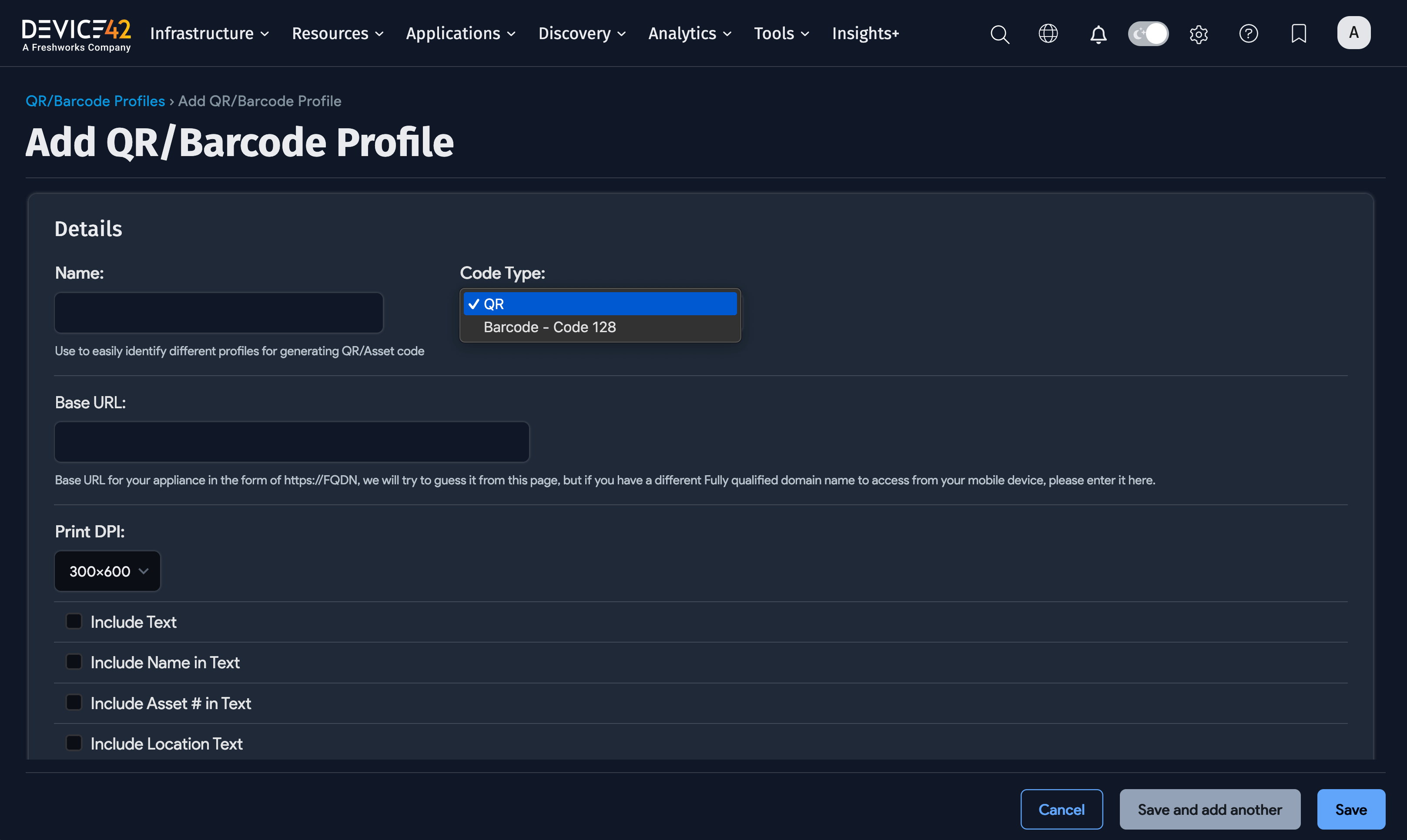 Create QR/Barcode Profile