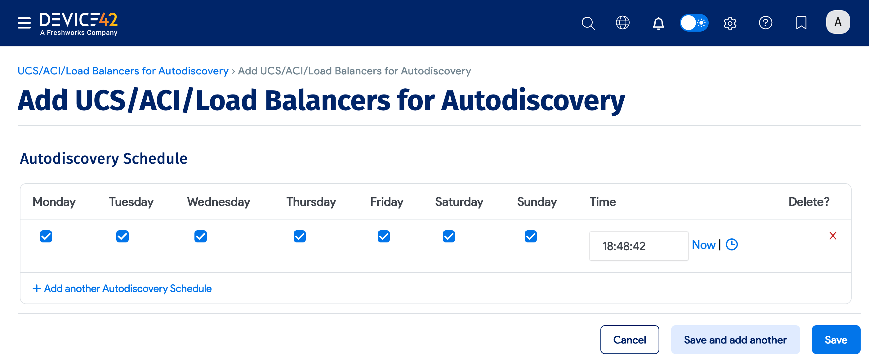 Add another Auto Discovery Schedule button