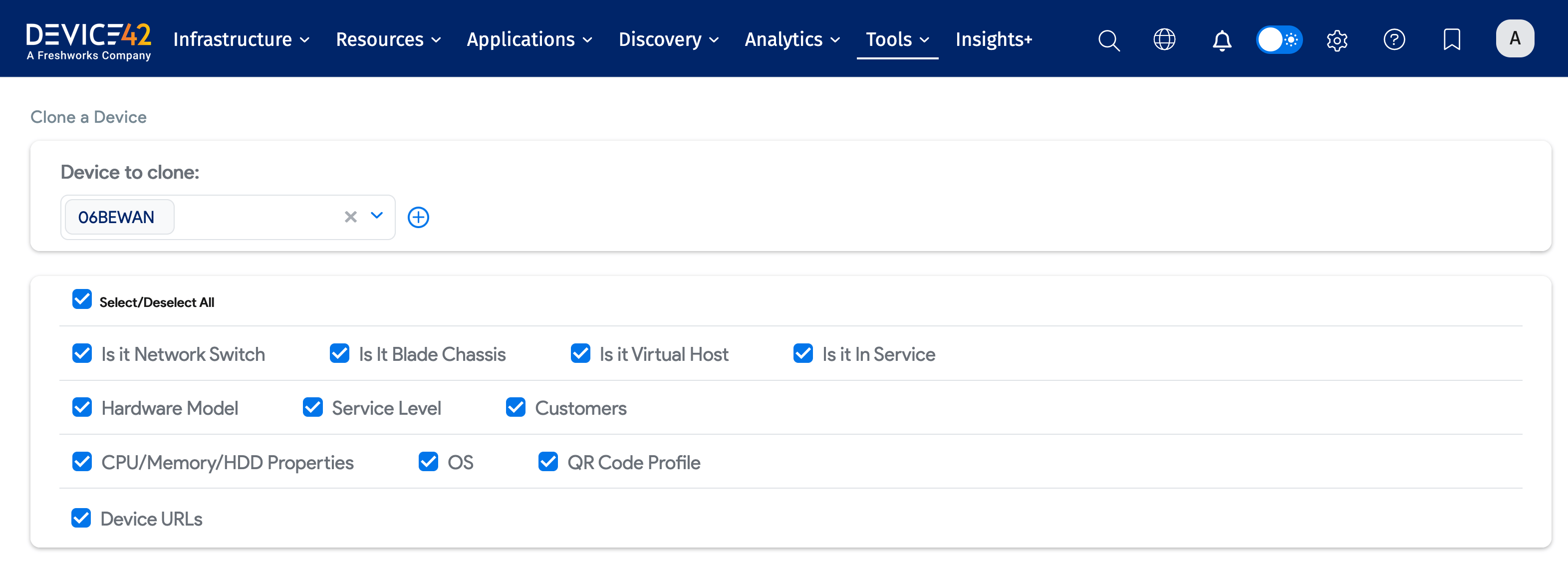 Device to Clone's name and properties