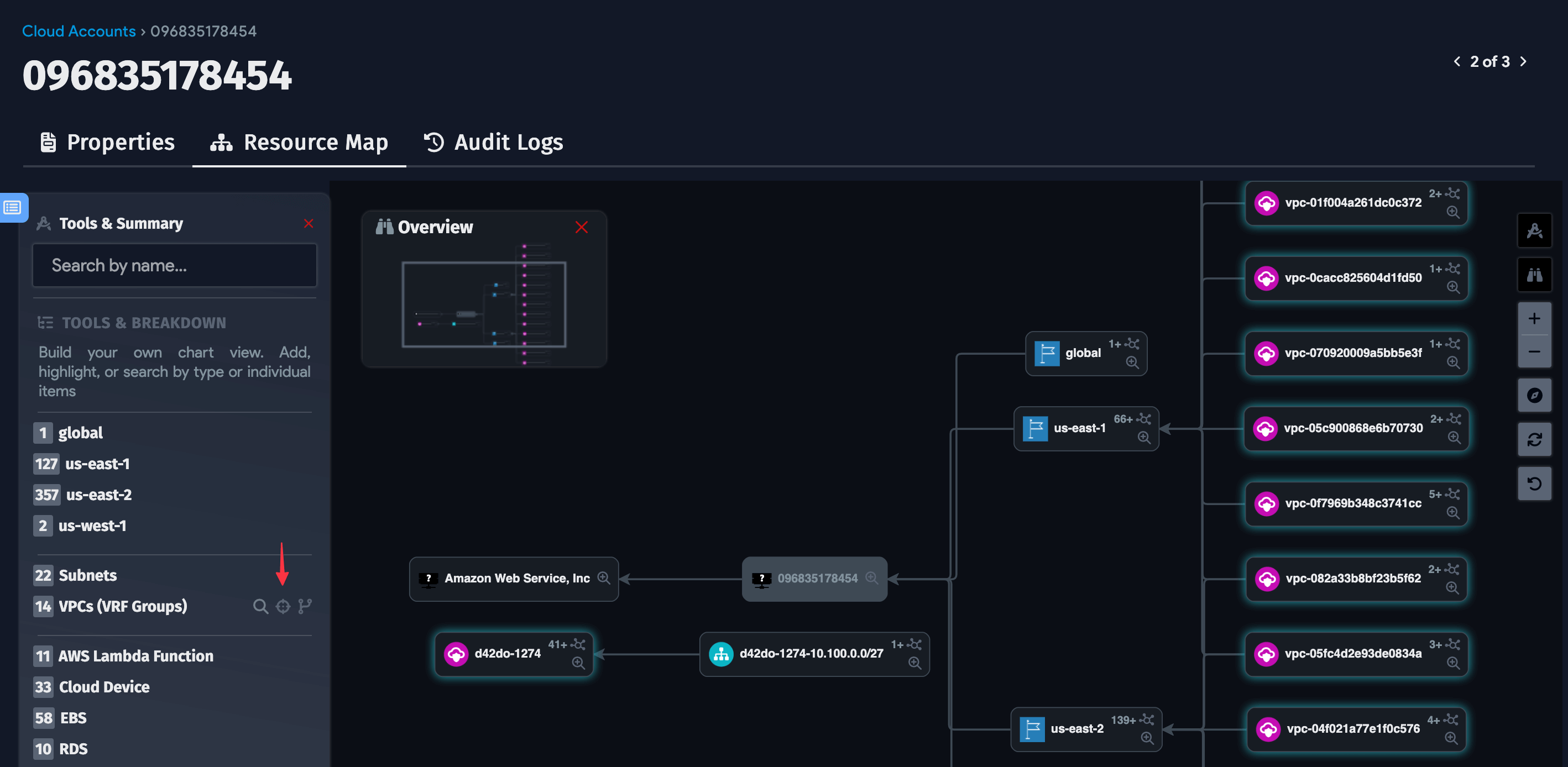 Highlight VPCs in resource map