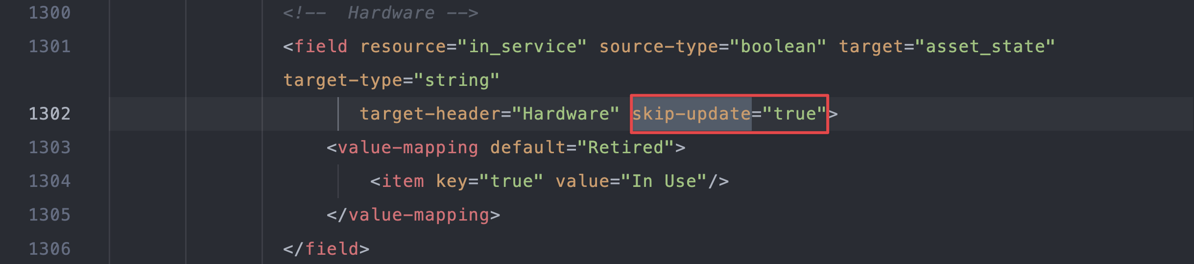 Line 1302 of mapping.xml