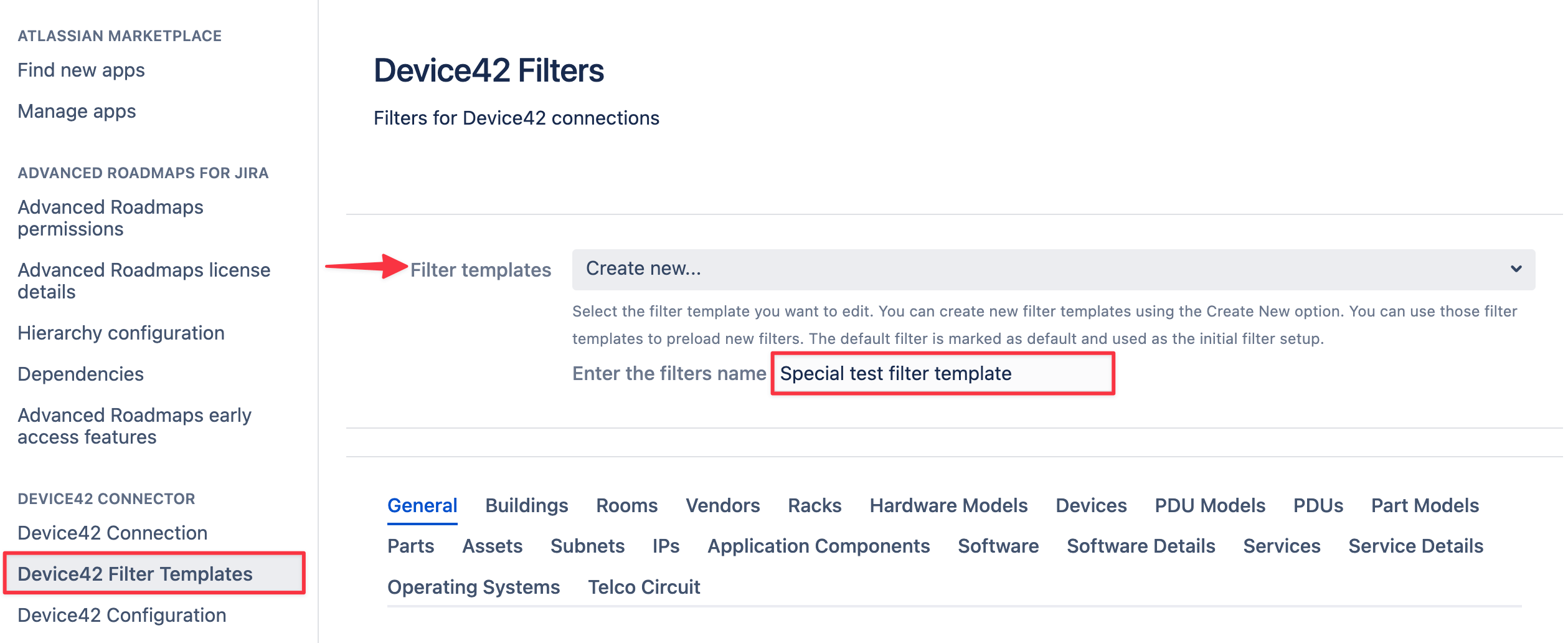 Create New Filter Template