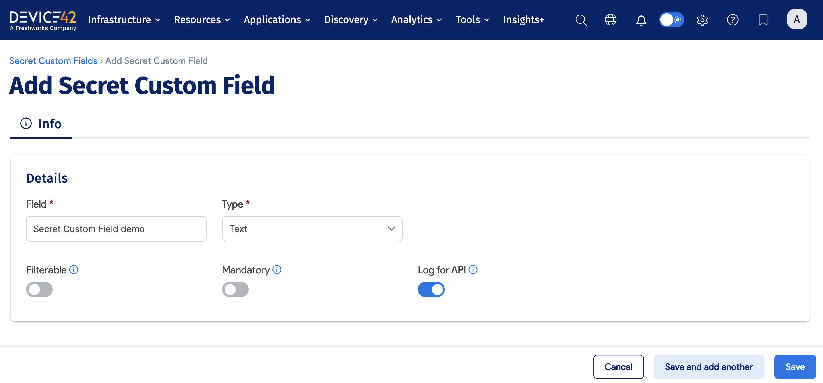 Add a new Secret custom field