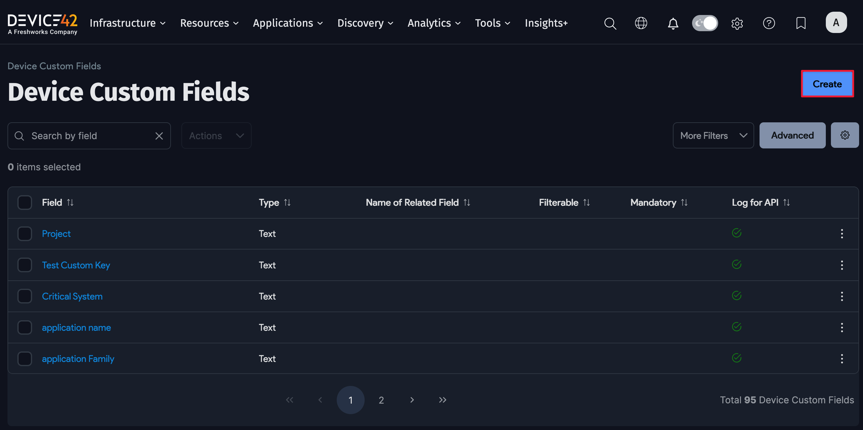 Custom fields device list view