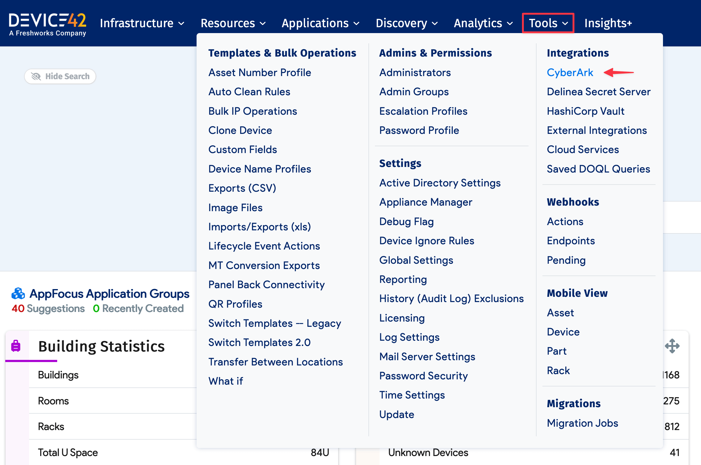 CyberArk menu option