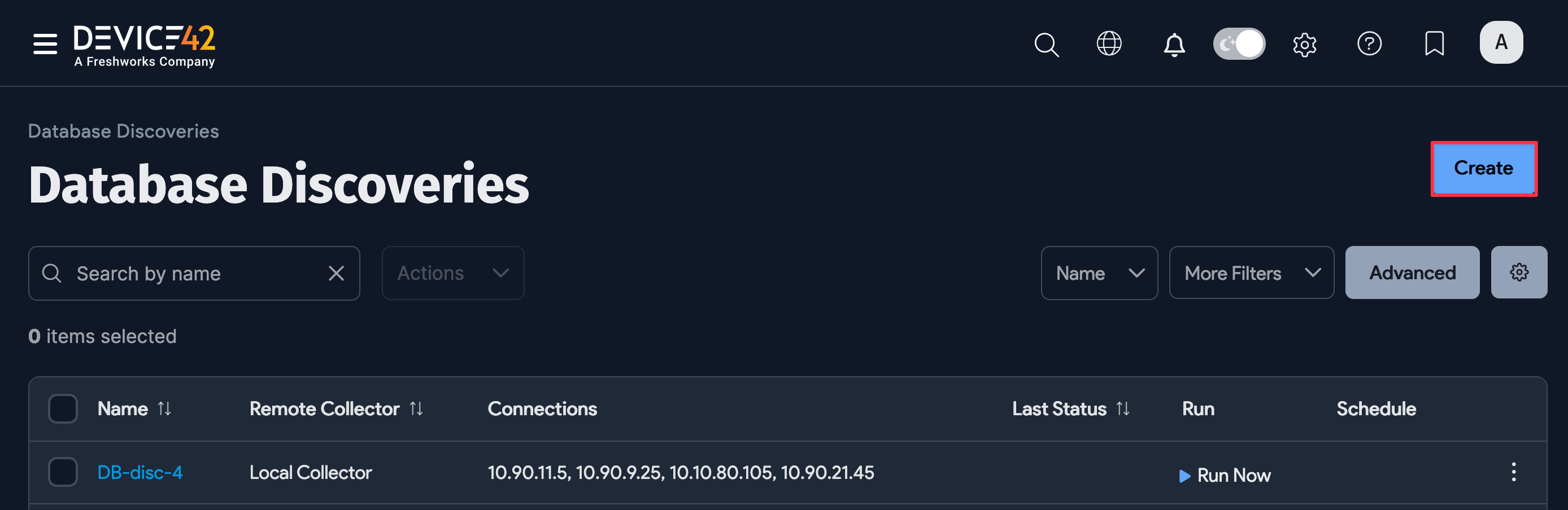 Database Discoveries list page