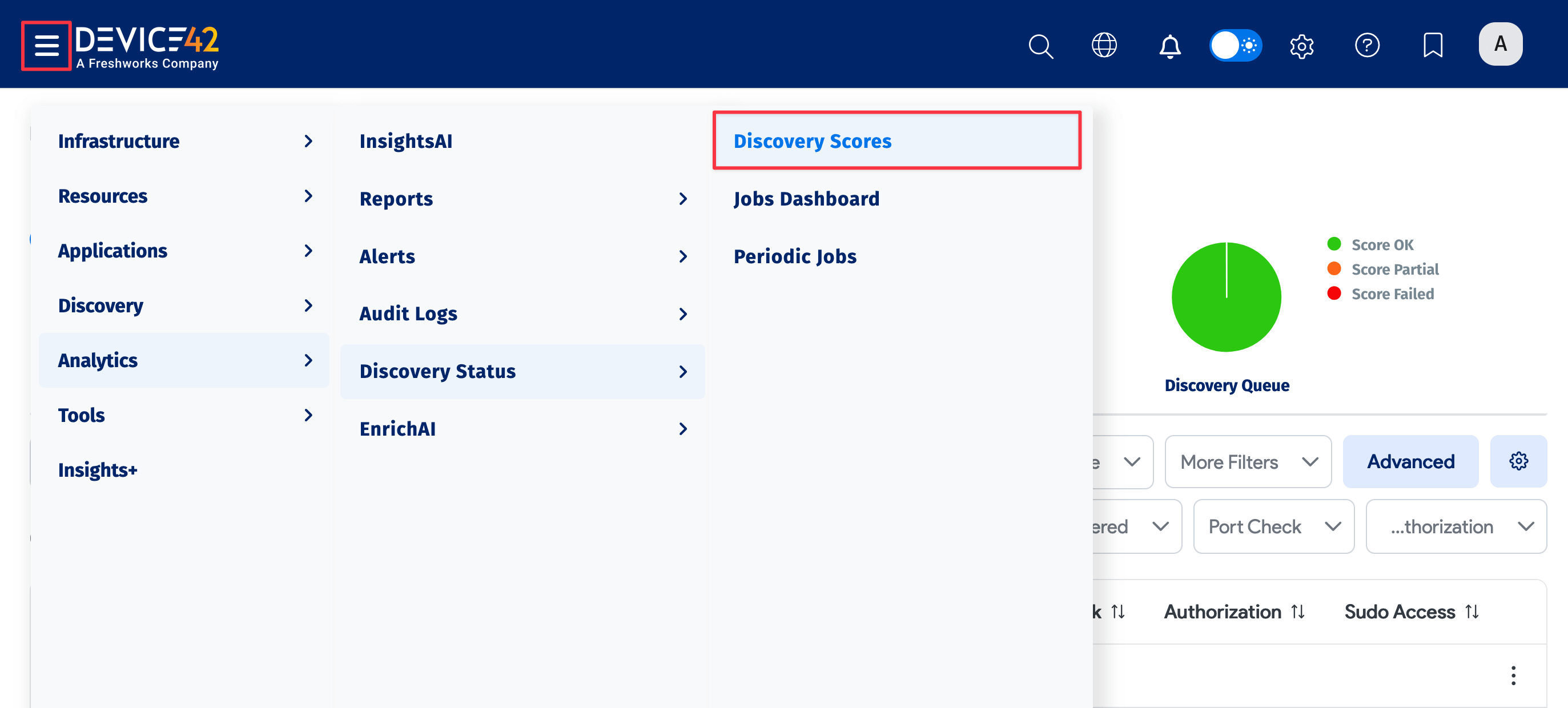 Database Discovery menu navigation