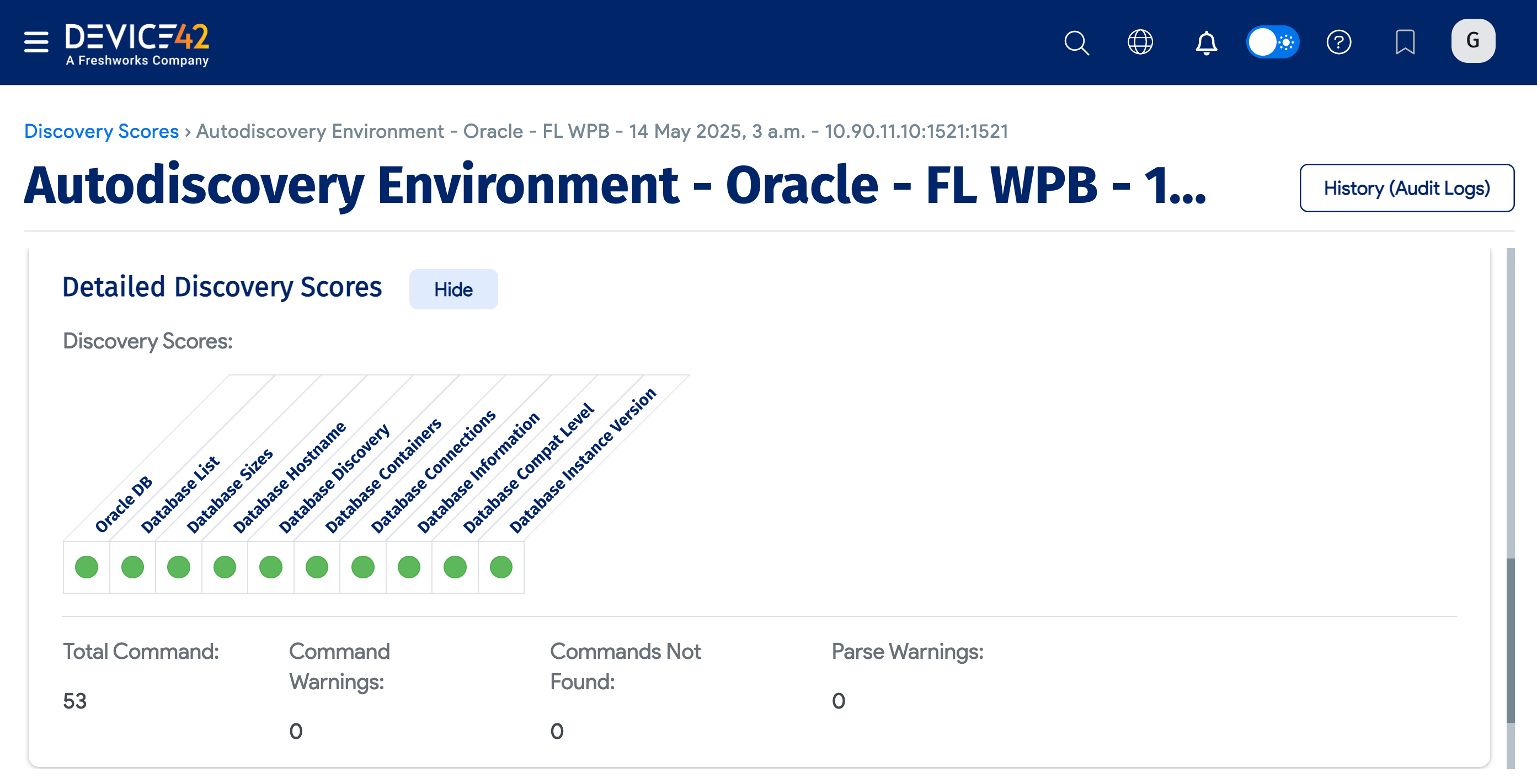 Database discovery scores